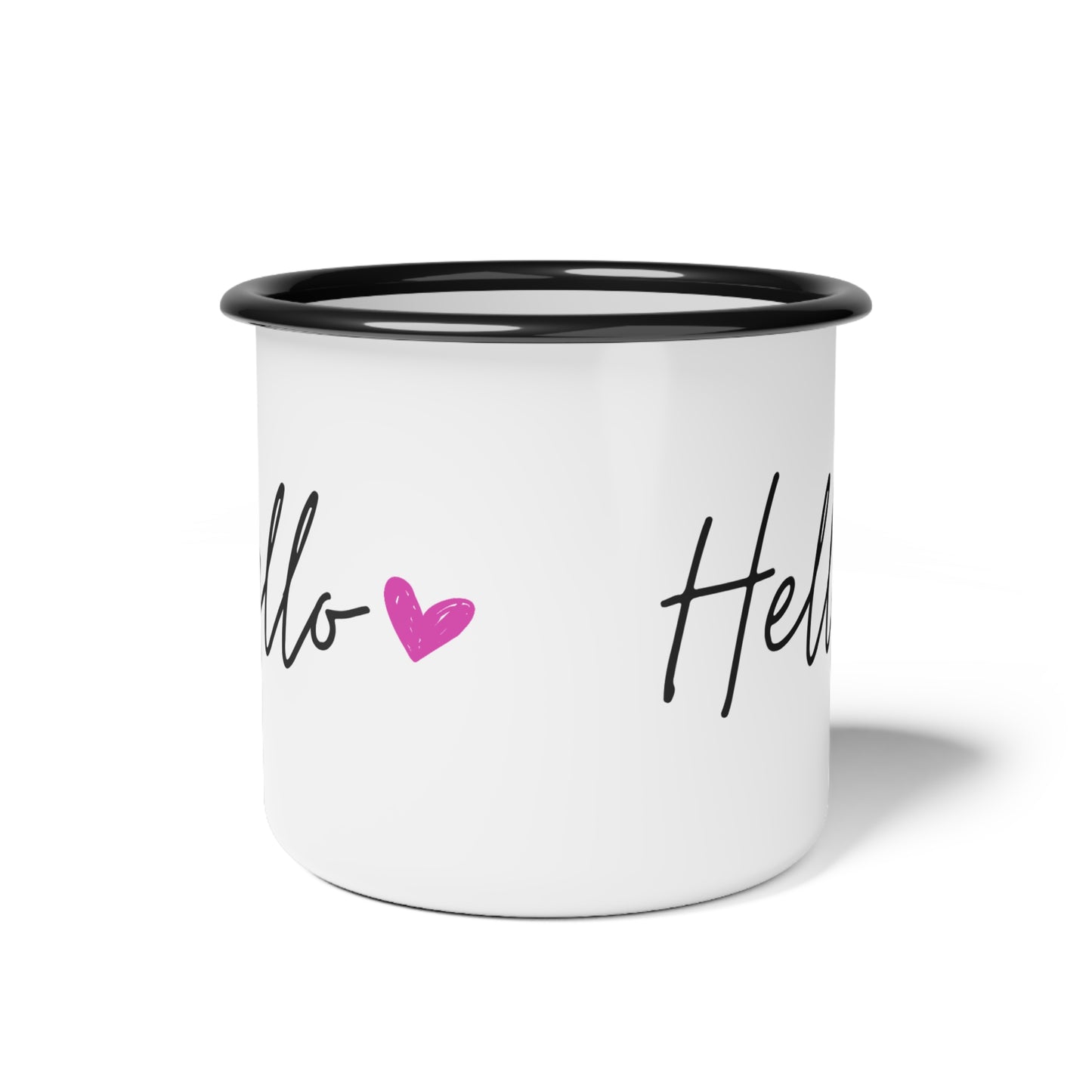 Hello Heart Enamel Camp Cup, Camping Mug, Outdoor Adventure Gift, Cute Coffee Cup, Personalized Travel Mug