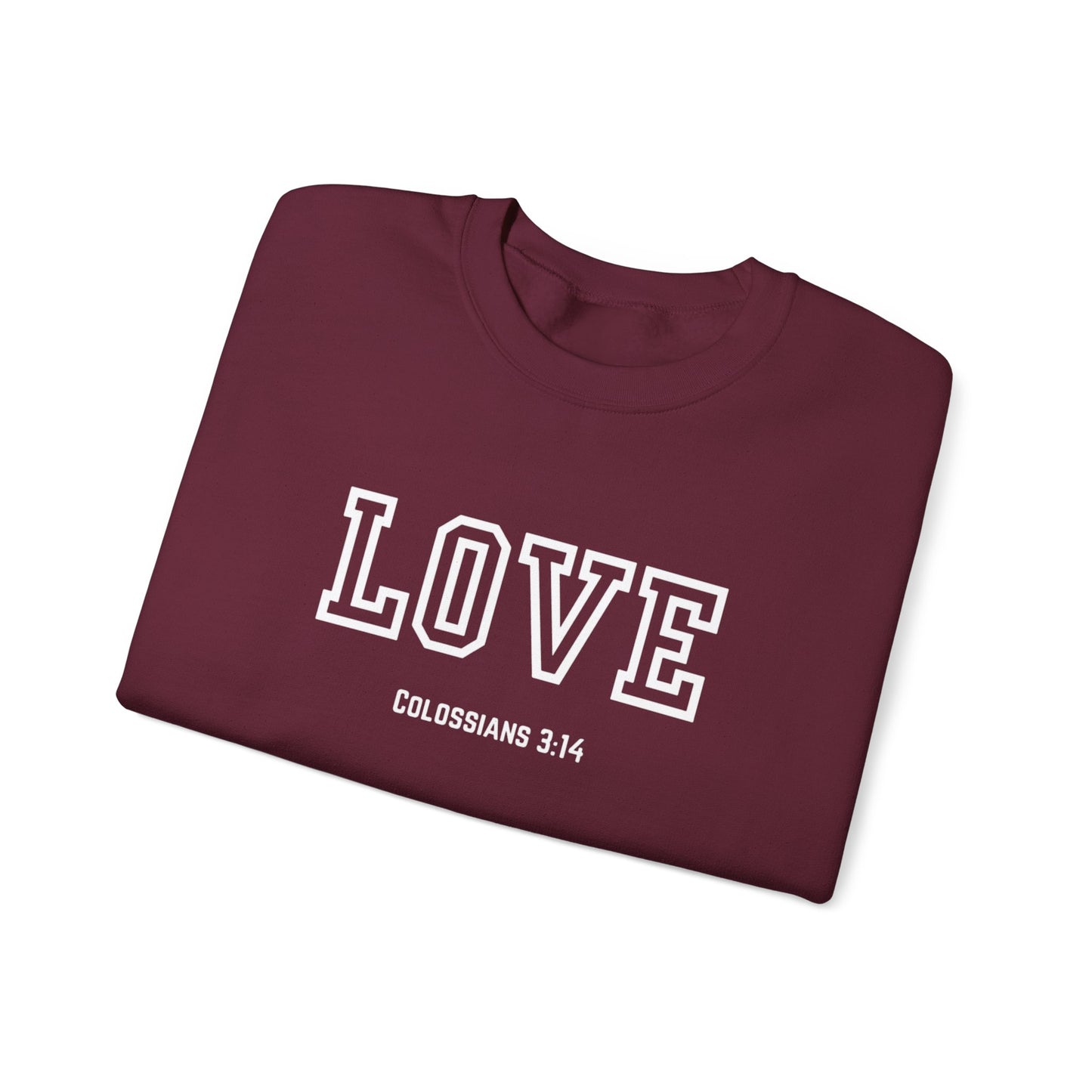 Love Crewneck Sweatshirt, Unisex Fashion, Comfortable Gift, Colossians 3:14 Design, Cozy Casual Wear, Perfect for Any Occasion