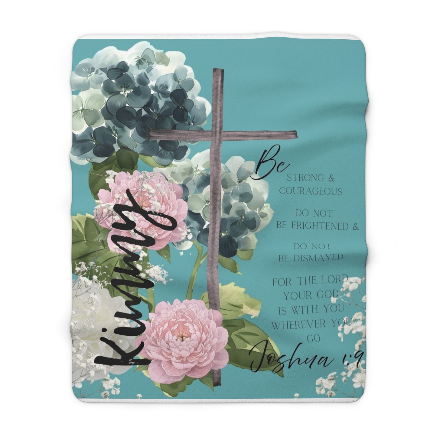 Kimmy Personalized Spiritual Bible Verse Holiday Sherpa Blanket — Cozy Teal Winter Fleece