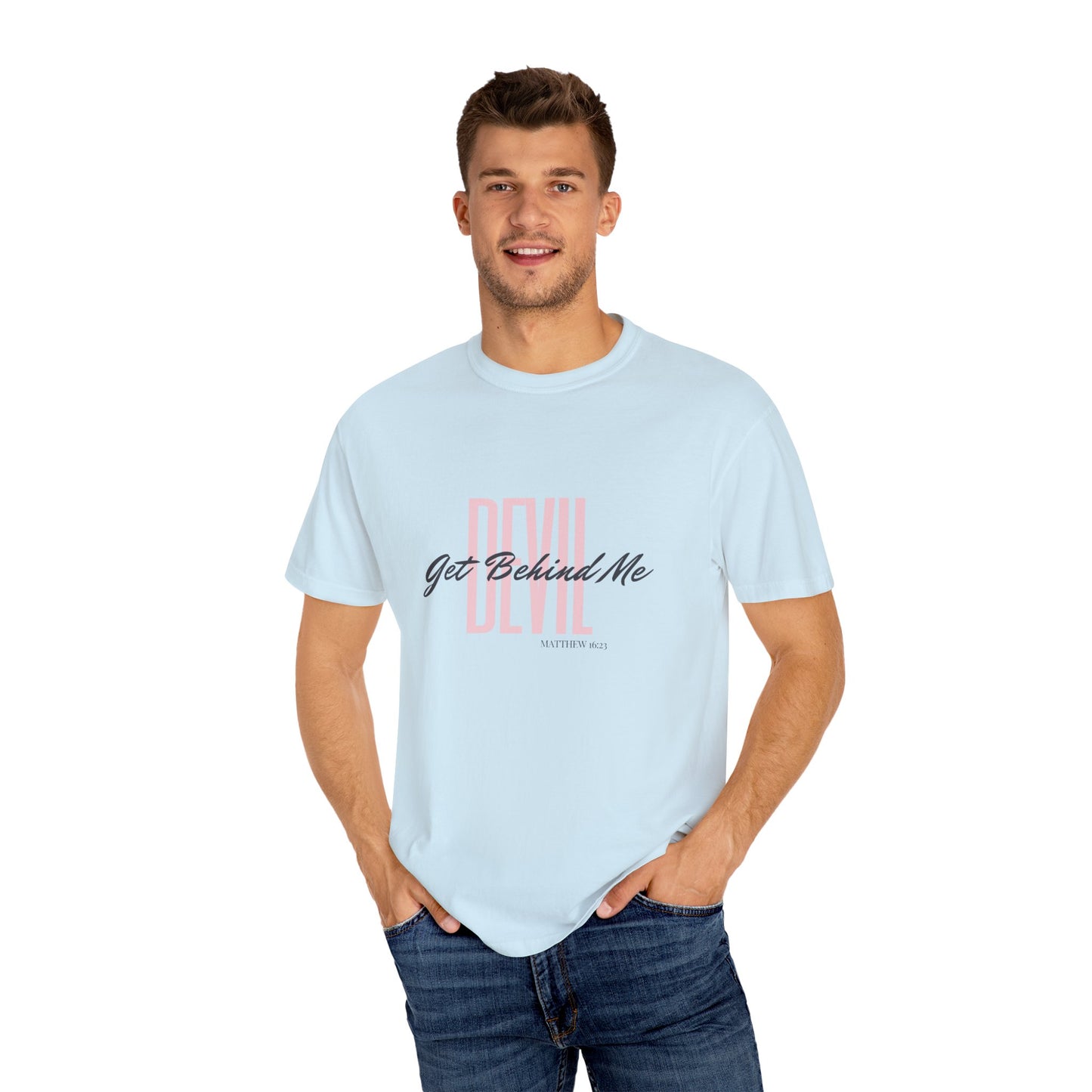 Get Behind Me Graphic T-Shirt, Unisex Gift, Christian, Spiritual Wear, Matthew 16:23 Quote, Faith-Based Apparel, Inspirational Tops