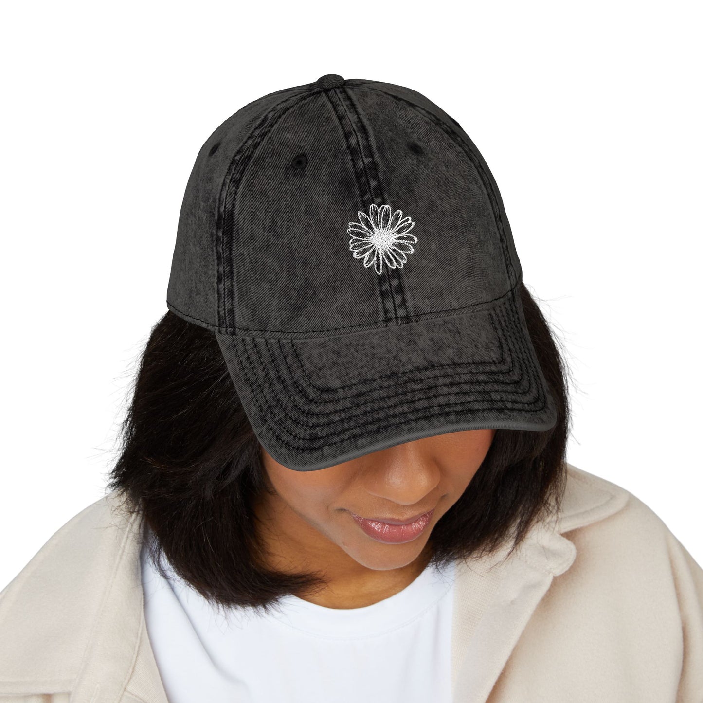 Daisy AdventureAwaits | Retro Embroidered Hat for Nature Celebrations, Casual Wear, Gifts, July 4th, Independence Day