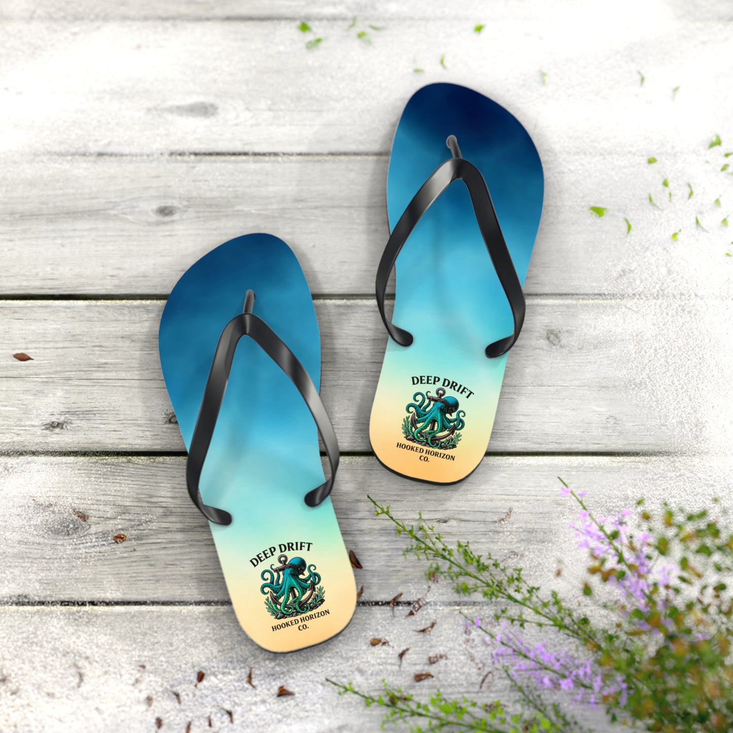 Ocean-Inspired Flip Flops, Summer Sandals, Beach Footwear, Deep Drift, Vacation Essentials, Nautical Gift