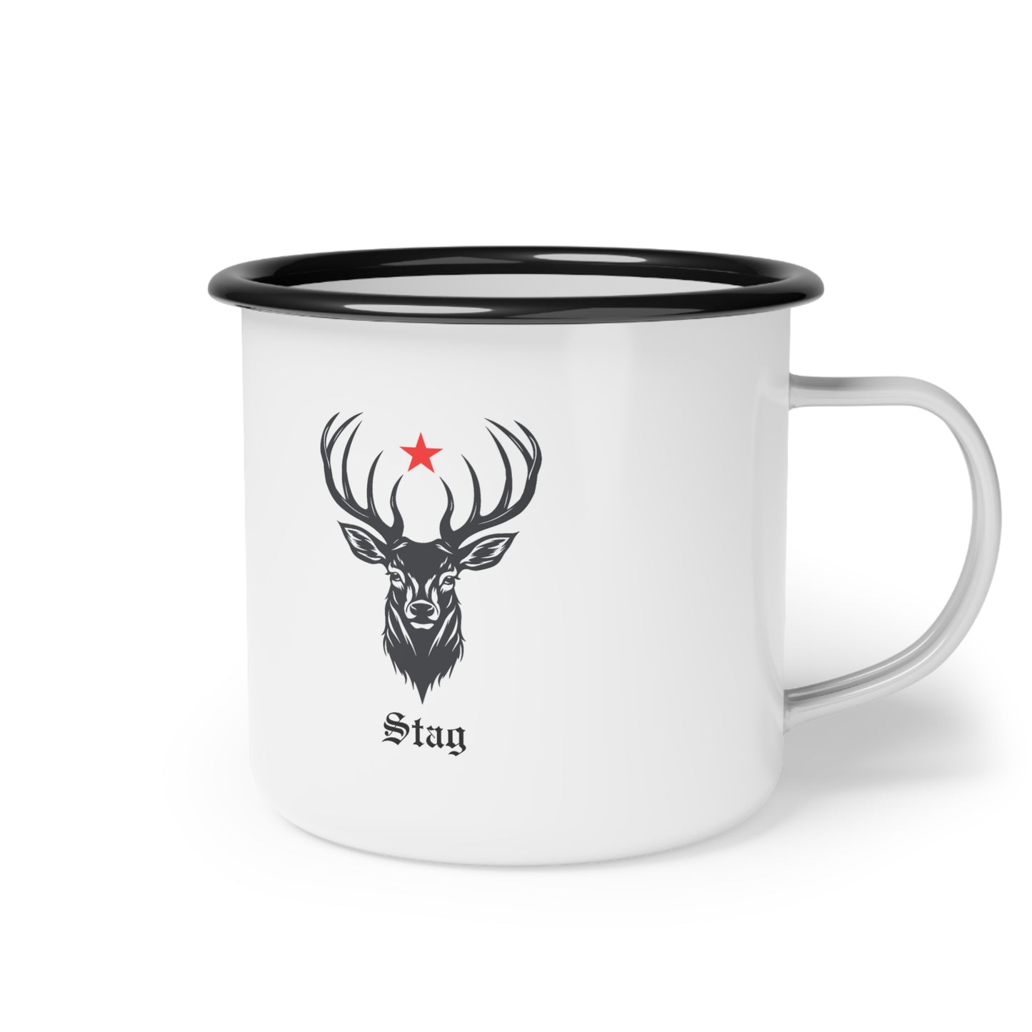 Vintage Enamel Camp Cup with Stag Illustration - Perfect for Hiking, Camping, Wild Game Lovers, Outdoor Activities