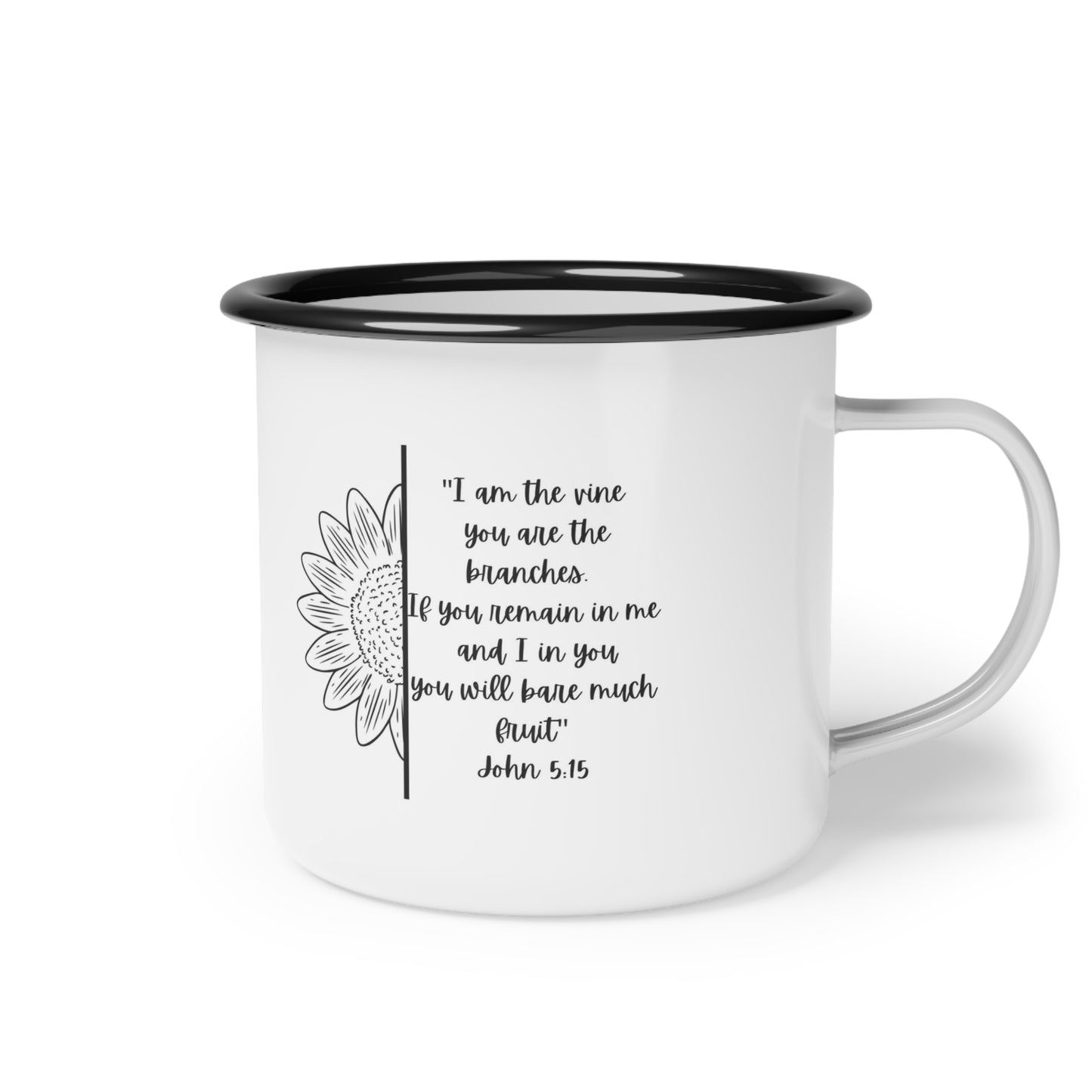 Inspirational Enamel Camp Cup with Sunflower Design, Motivational Gift for Nature Lovers, Travel Mug, Faithful Reminder for Campers, Outdoor