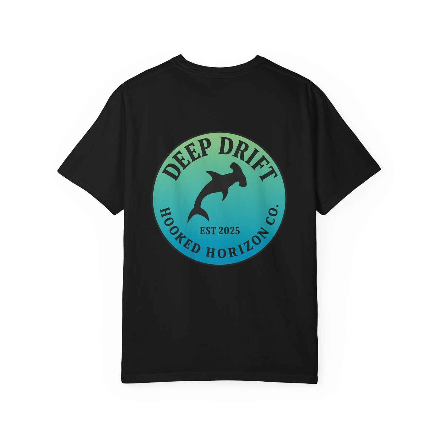 Deep Drift Fishing T-Shirt - Green & Blue Fishing Tee for Angler Lovers, Hammer Head Shark, Ocean Tee