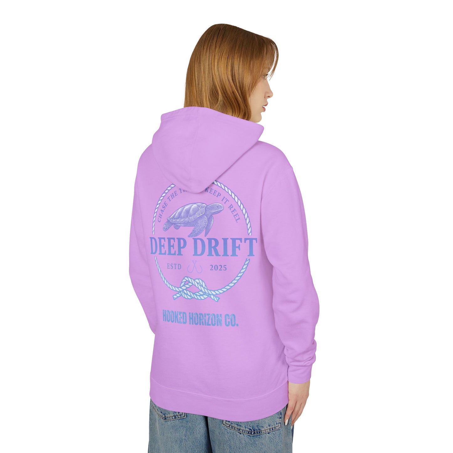 Purple To Blue Hooked Horizon Co Unisex Lightweight Hoodie with Deep Drift Design | Perfect for Fishermen, Beach Lovers, Casual Outings, Gift for Him/Her, Nautical Style,  Ocean Lover Gifts