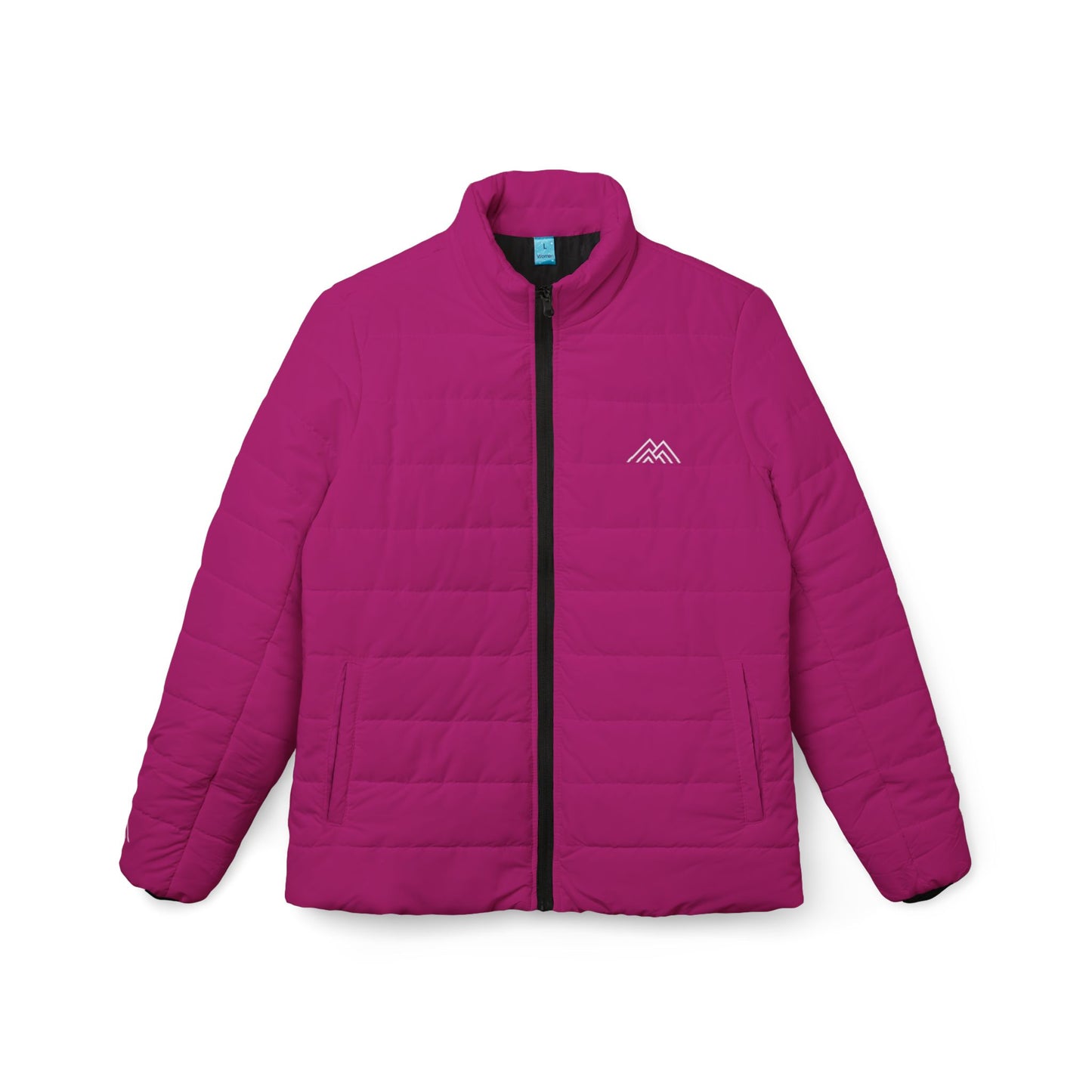 Fushia Pink Double Mountain Stylish Women’s Puffer Jacket, Cozy Outerwear for Winter, Perfect Gift for Her, AOP Jacket for Everyday Wear, Warm Fashion Statement