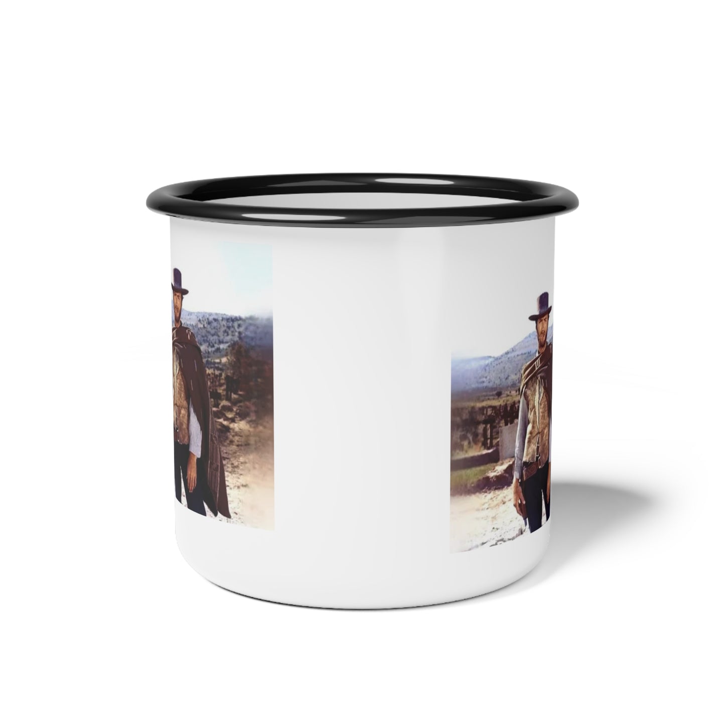 Cowboy Themed Enamel Camp Cup - Rustic Outdoor Mug for Campers, Perfect Gift for Outdoor Enthusiasts, Unique Hiking Mug, Adventure Travel