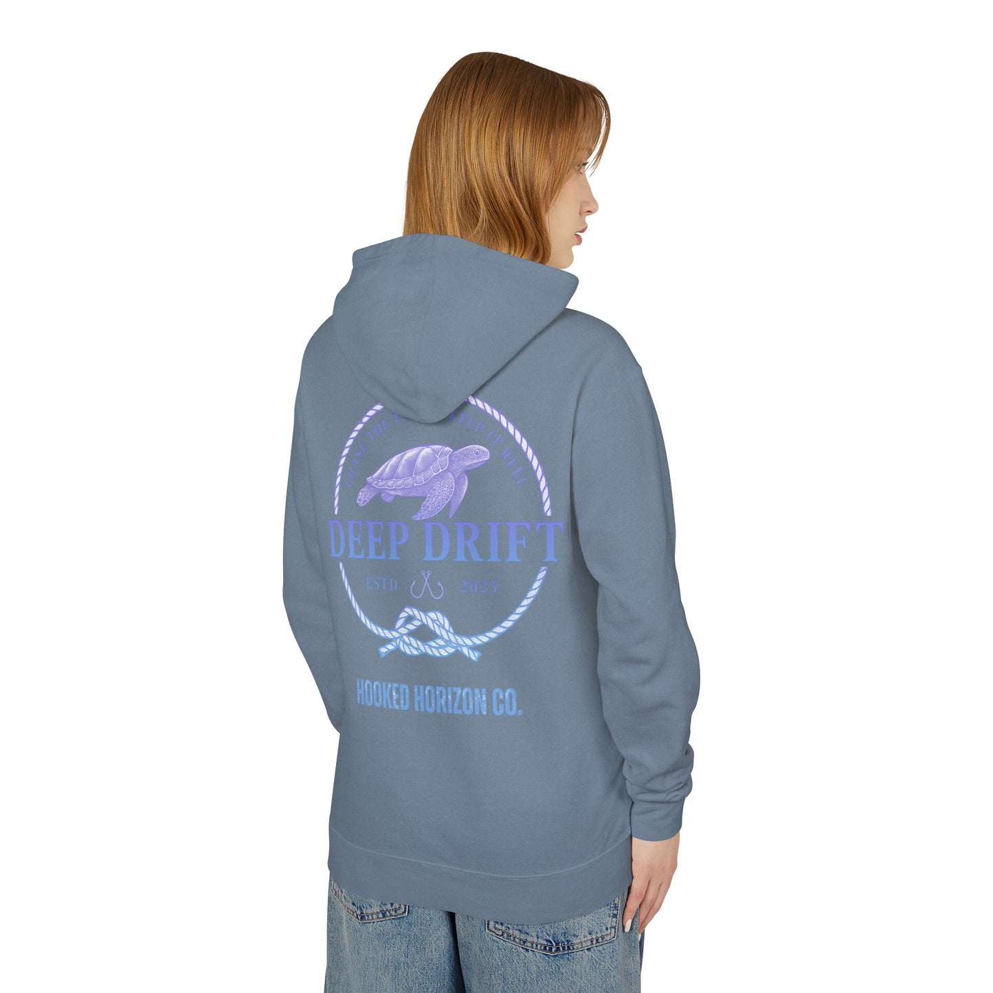 Purple To Blue Hooked Horizon Co Unisex Lightweight Hoodie with Deep Drift Design | Perfect for Fishermen, Beach Lovers, Casual Outings, Gift for Him/Her, Nautical Style,  Ocean Lover Gifts