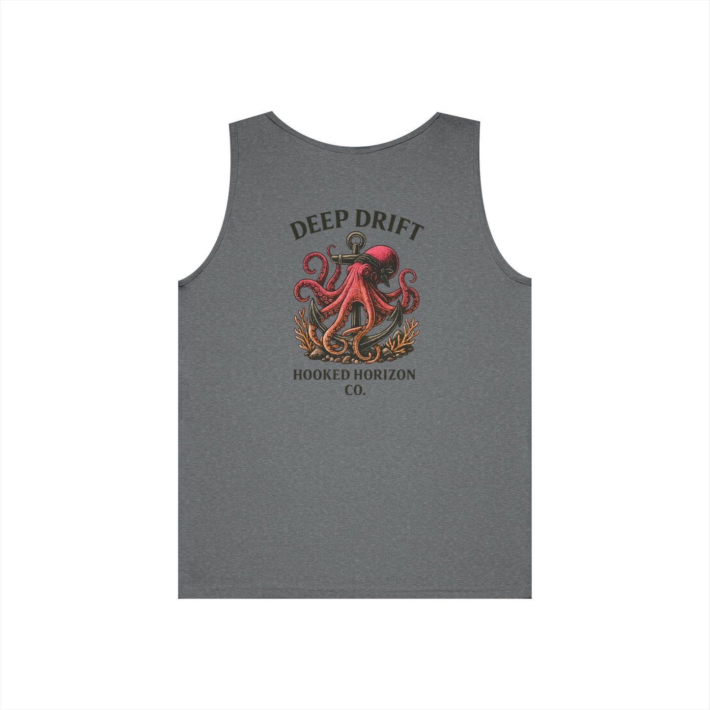 Red  Deep Drift Octopus Graphic Tank Top, Summer Beach Wear, Unisex Tank, Gift for Ocean Lovers, Nautical Tees, Camping Apparel