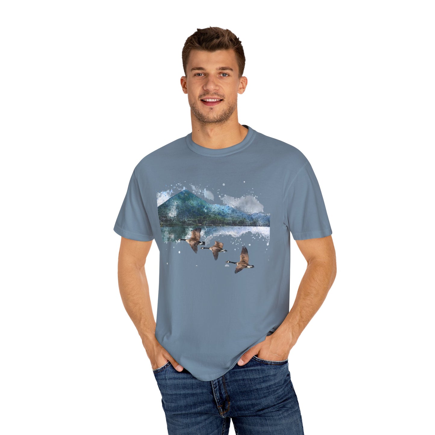 Geese Wildlife Adventure Tee Unisex Garment-Dyed T-shirt, Boho Nature Tee, Camping Shirt, Adventure Apparel, Gift for Wilderness Lovers