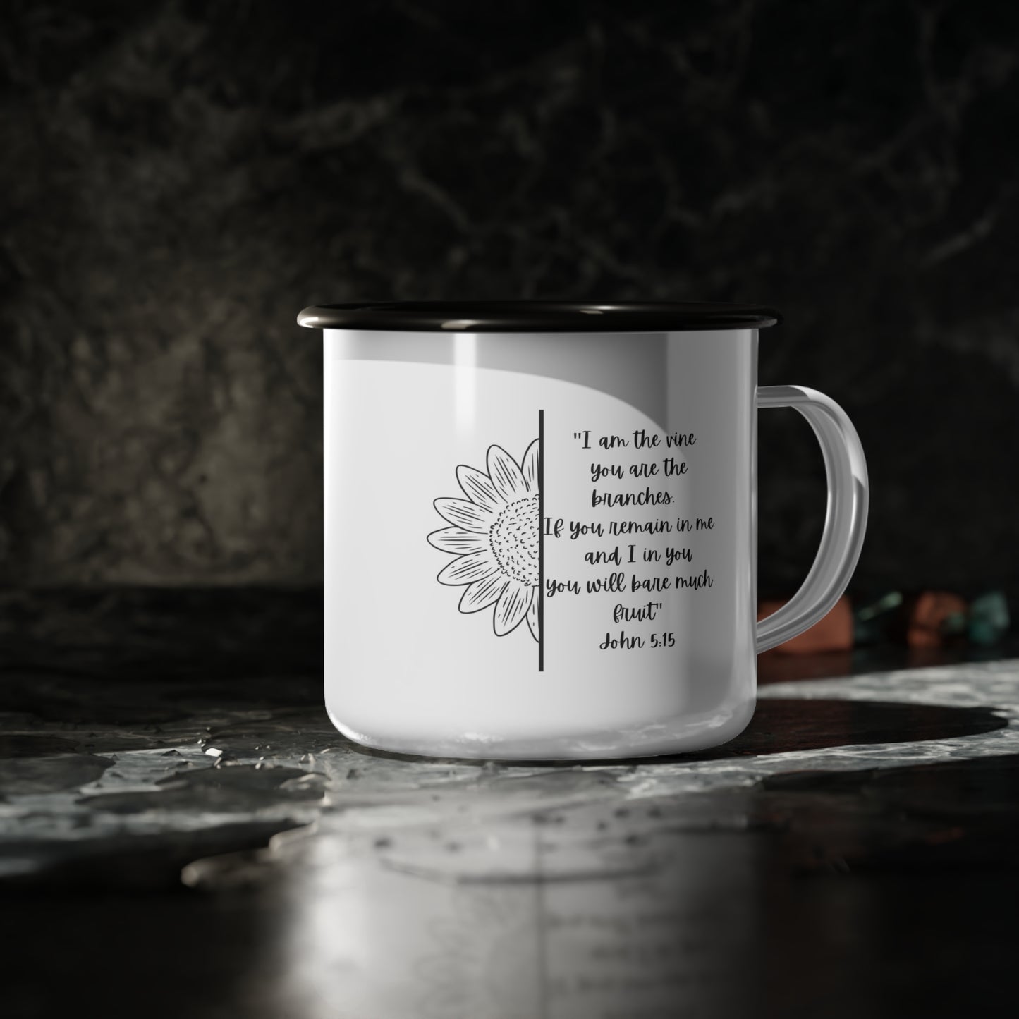 Inspirational Enamel Camp Cup with Sunflower Design, Motivational Gift for Nature Lovers, Travel Mug, Faithful Reminder for Campers, Outdoor