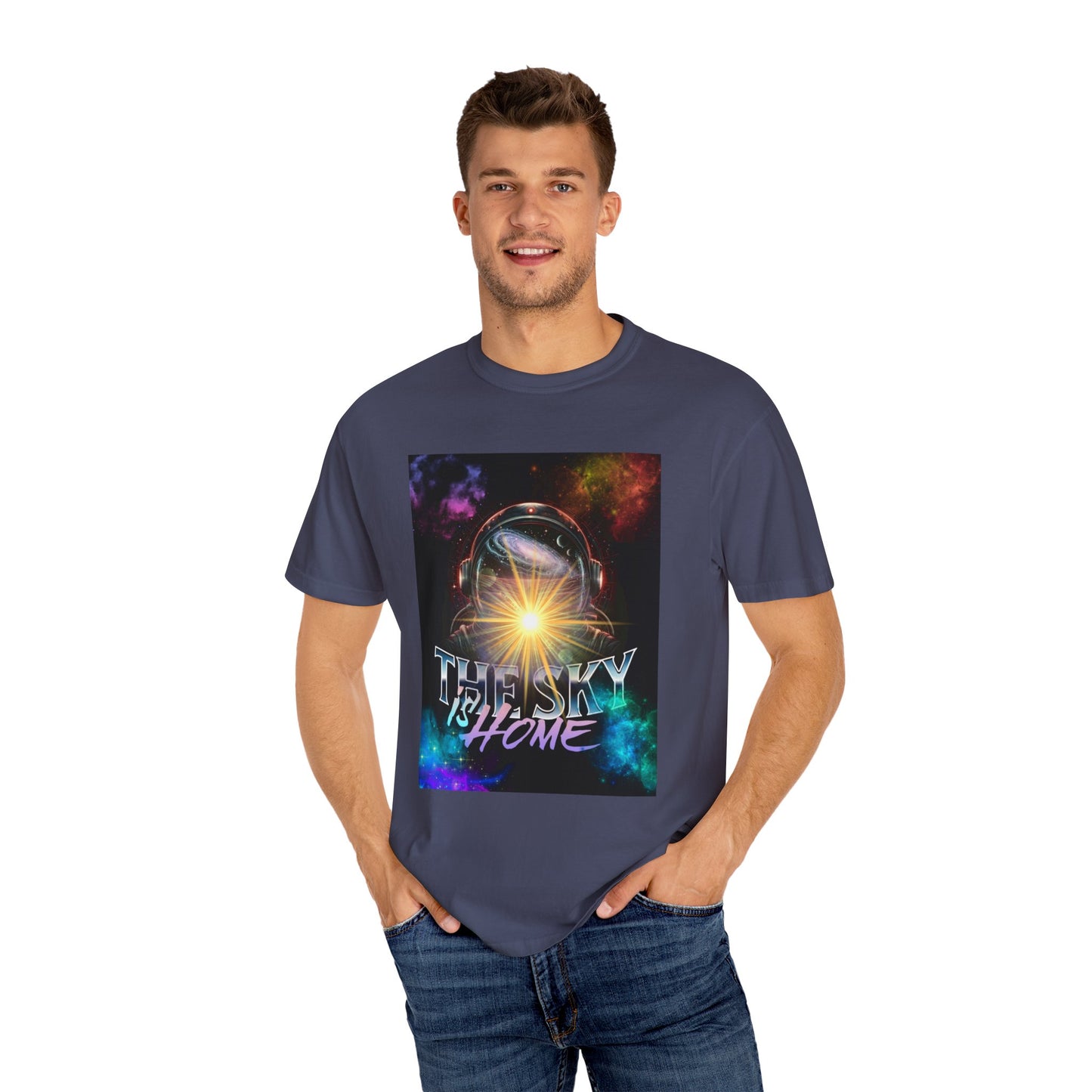 Cosmic Vibe T-Shirt: The Sky is Home Unisex Garment-Dyed Tee, Cute Graphic Shirt, Space Lover Gift, Casual Wear, Art Tee