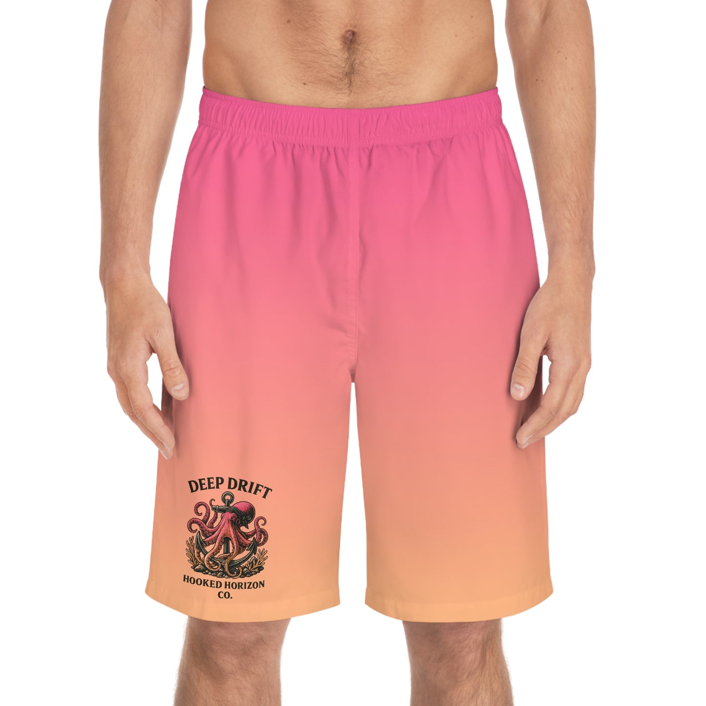 Pink To Orange Ombre Men's Ocean-Inspired Board Shorts, Swimwear for Beach Days, Summer Vacations, Pool Parties, Surfing Attire, Water Sports