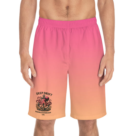 Pink To Orange Ombre Men's Ocean-Inspired Board Shorts, Swimwear for Beach Days, Summer Vacations, Pool Parties, Surfing Attire, Water Sports