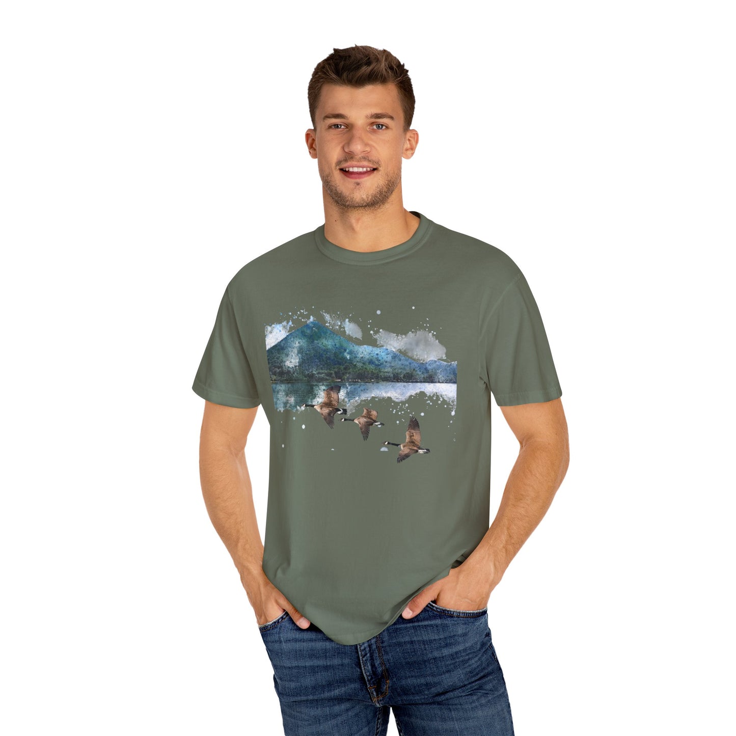 Geese Wildlife Adventure Tee Unisex Garment-Dyed T-shirt, Boho Nature Tee, Camping Shirt, Adventure Apparel, Gift for Wilderness Lovers
