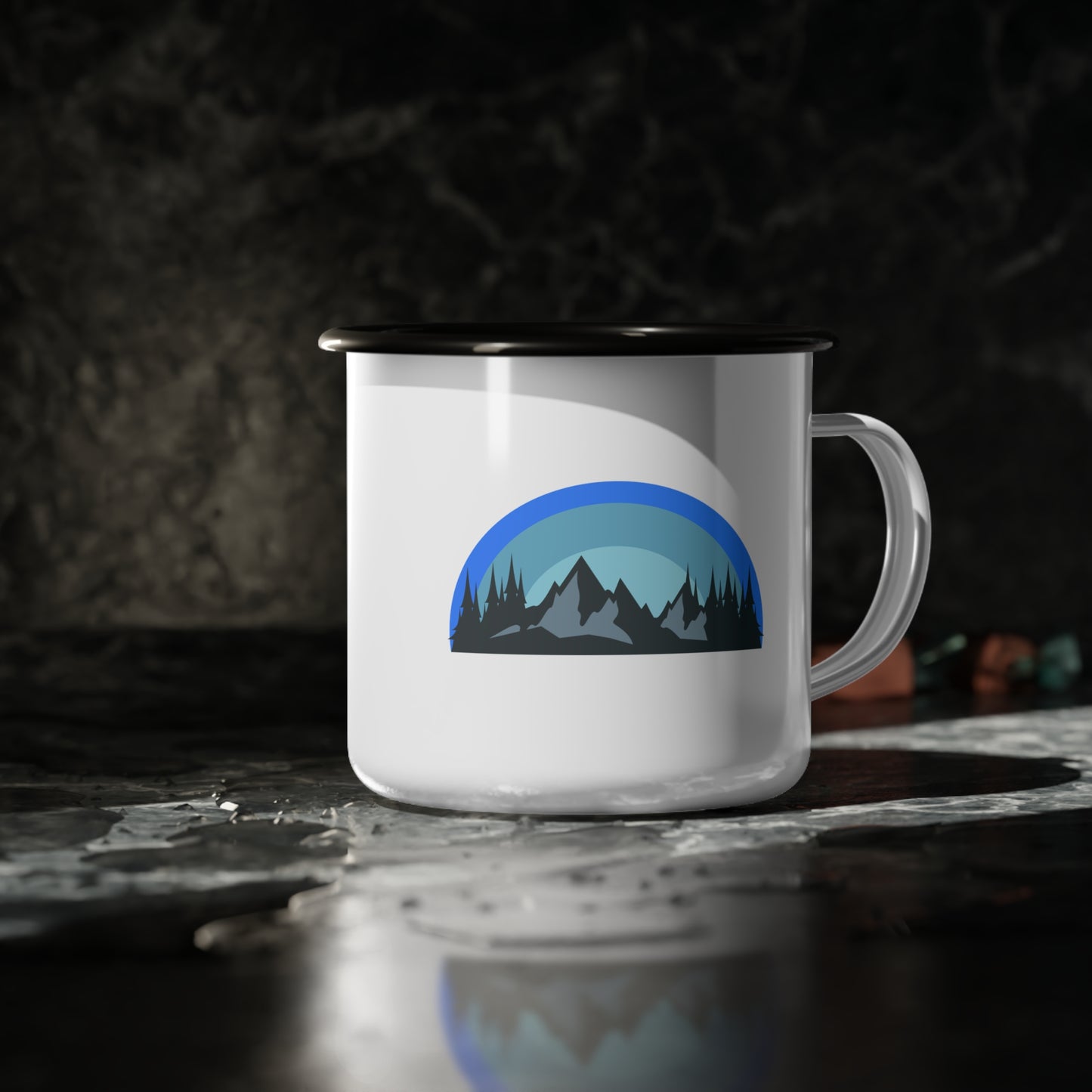 Outdoor Adventure Enamel Camp Cup with Mountain Design, Camping Mug, Hiking Gear, Nature Lover Gift, Travel Cup, Eco-Friendly Drinkware