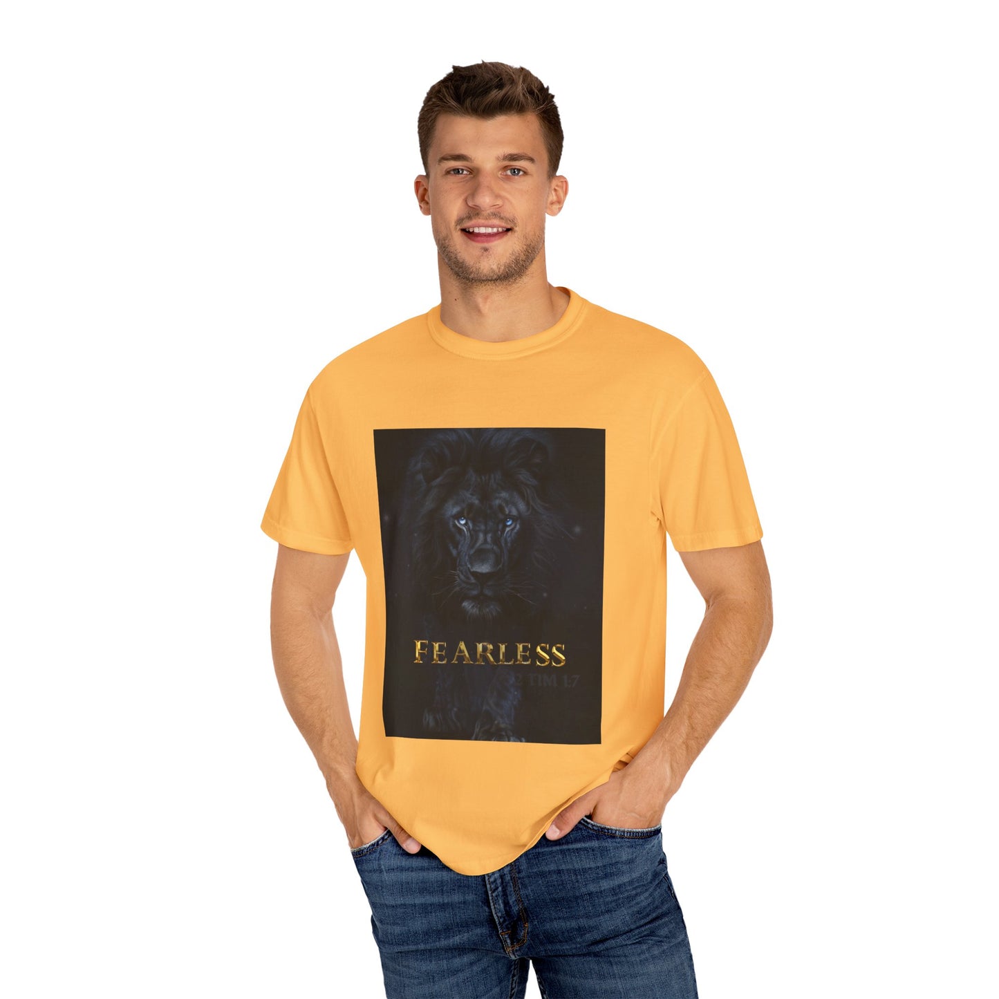 Fearless Lion Spiritual Unisex Garment-Dyed T-shirt, Bold Graphic Tee, Inspirational Apparel, Gifts for Animal Lovers, Motivational Fashion