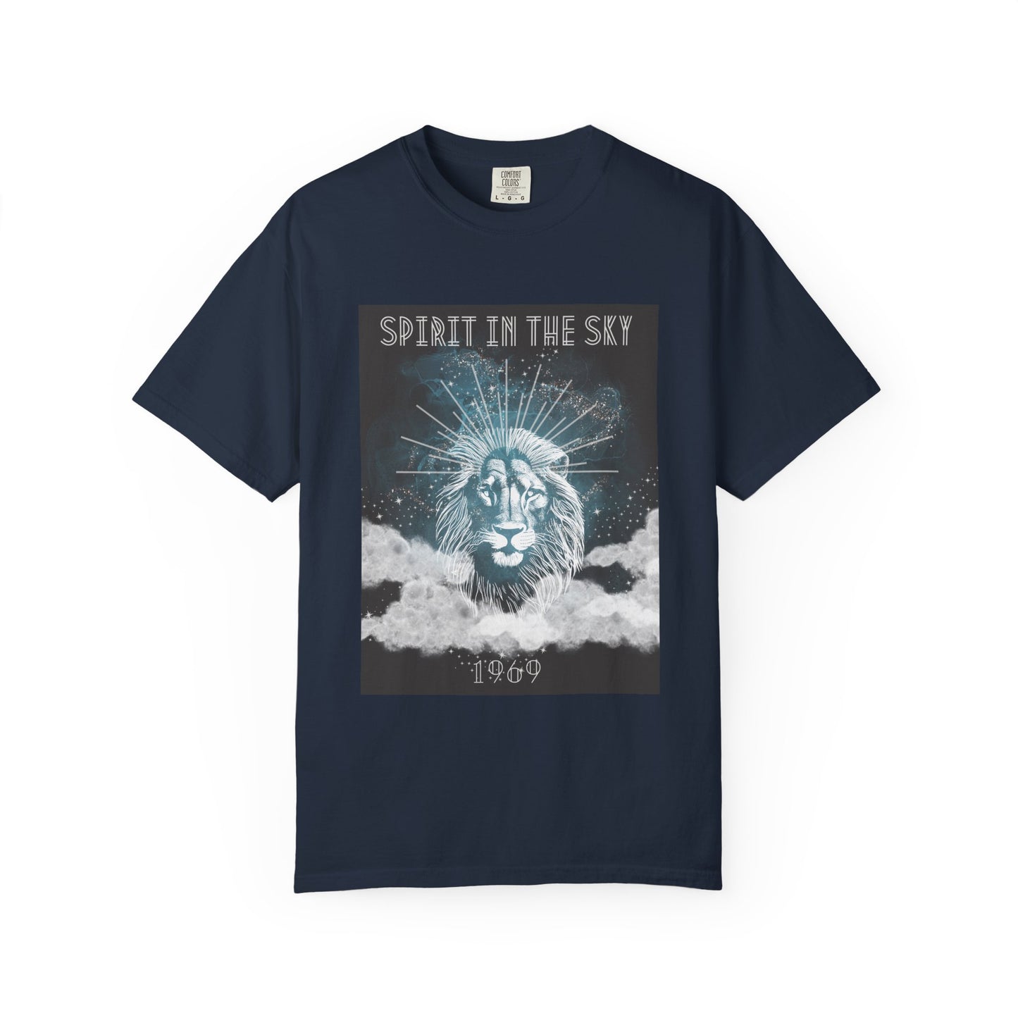 Spirit in the Sky Lion T-Shirt, Unisex Garment-Dyed Tee, Boho Shirt, Festival Apparel, Unique Graphic Tee, Music Lover Gift