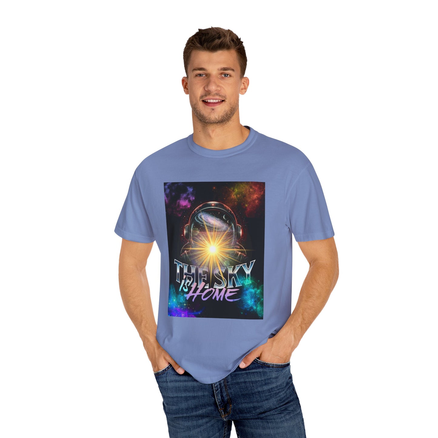 Cosmic Vibe T-Shirt: The Sky is Home Unisex Garment-Dyed Tee, Cute Graphic Shirt, Space Lover Gift, Casual Wear, Art Tee