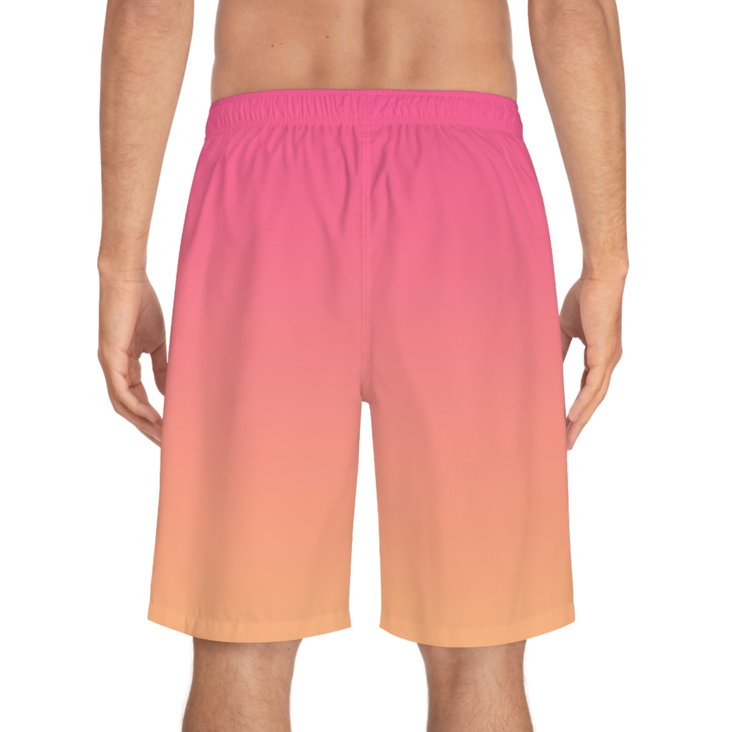 Arrow Ridge Pink To Orange Ombre Men's Ocean-Inspired Board Shorts, Swimwear for Beach Days, Summer Vacations, Pool Parties, Surfing Attire, Water Sports