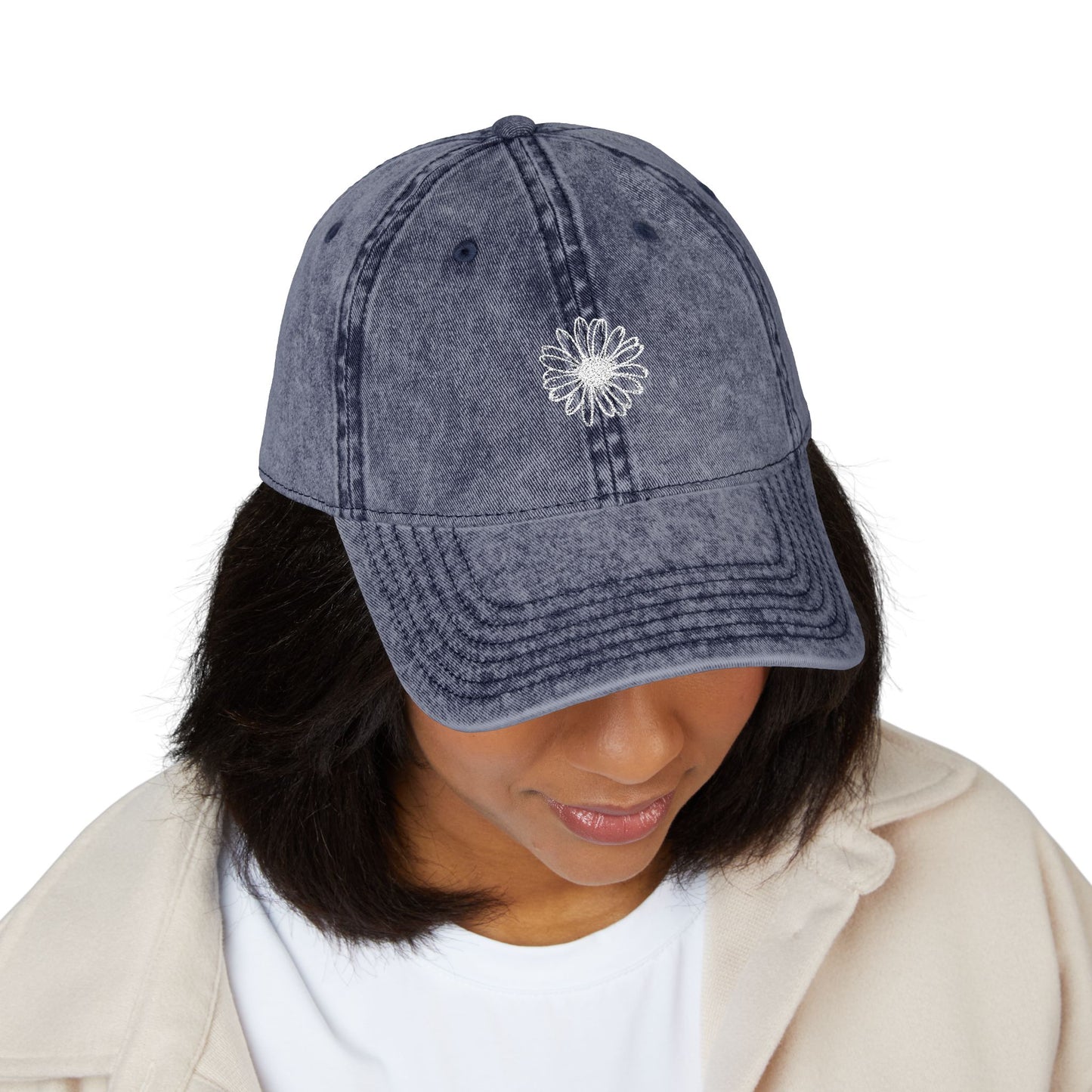 Daisy AdventureAwaits | Retro Embroidered Hat for Nature Celebrations, Casual Wear, Gifts, July 4th, Independence Day