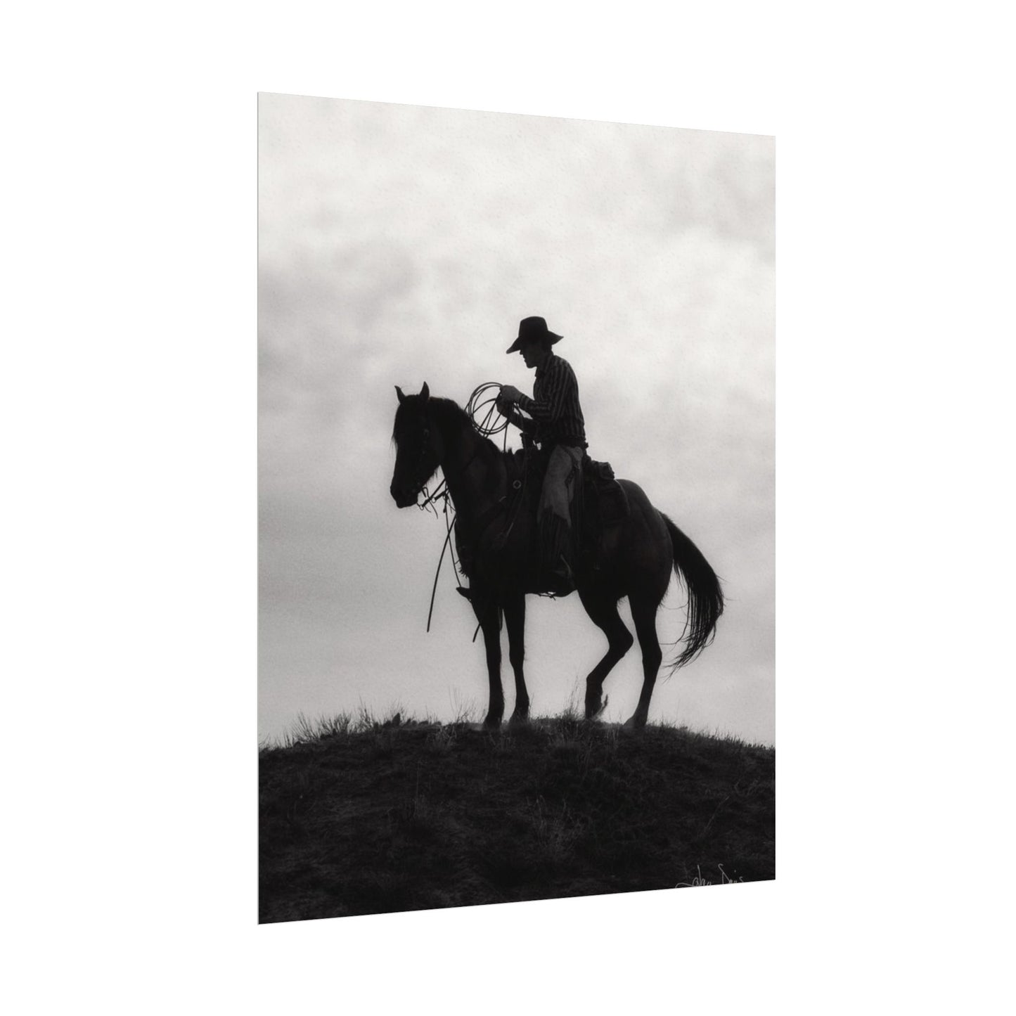 Rider On The Ridge – Western Textured Watercolor Matte Posters