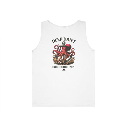 Red  Deep Drift Octopus Graphic Tank Top, Summer Beach Wear, Unisex Tank, Gift for Ocean Lovers, Nautical Tees, Camping Apparel