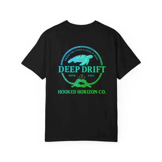 Deep Drift Fishing T-Shirt - Green & Blue Fishing Tee for Angler Lovers, Hammer Head Shark, Ocean Tee
