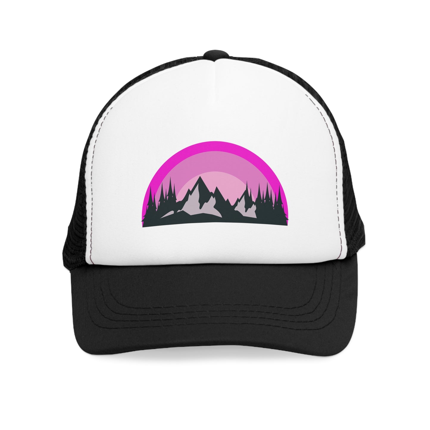 Pink Rainbow Mountain Sunrise Mesh Cap, Outdoors Hat, Trucker Hat, Camping Gear, Gift for Nature Lovers, Adjustable Cap