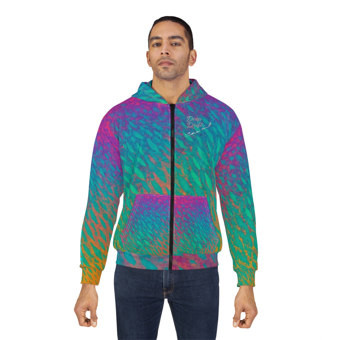 Deep Drift Hooked Horizon Co. Fishing Tee Colorful Tie-Dye Fishscale Parrot Fish Zip Hoodie, Gifts for Her Gifts for Him, Angler Gear