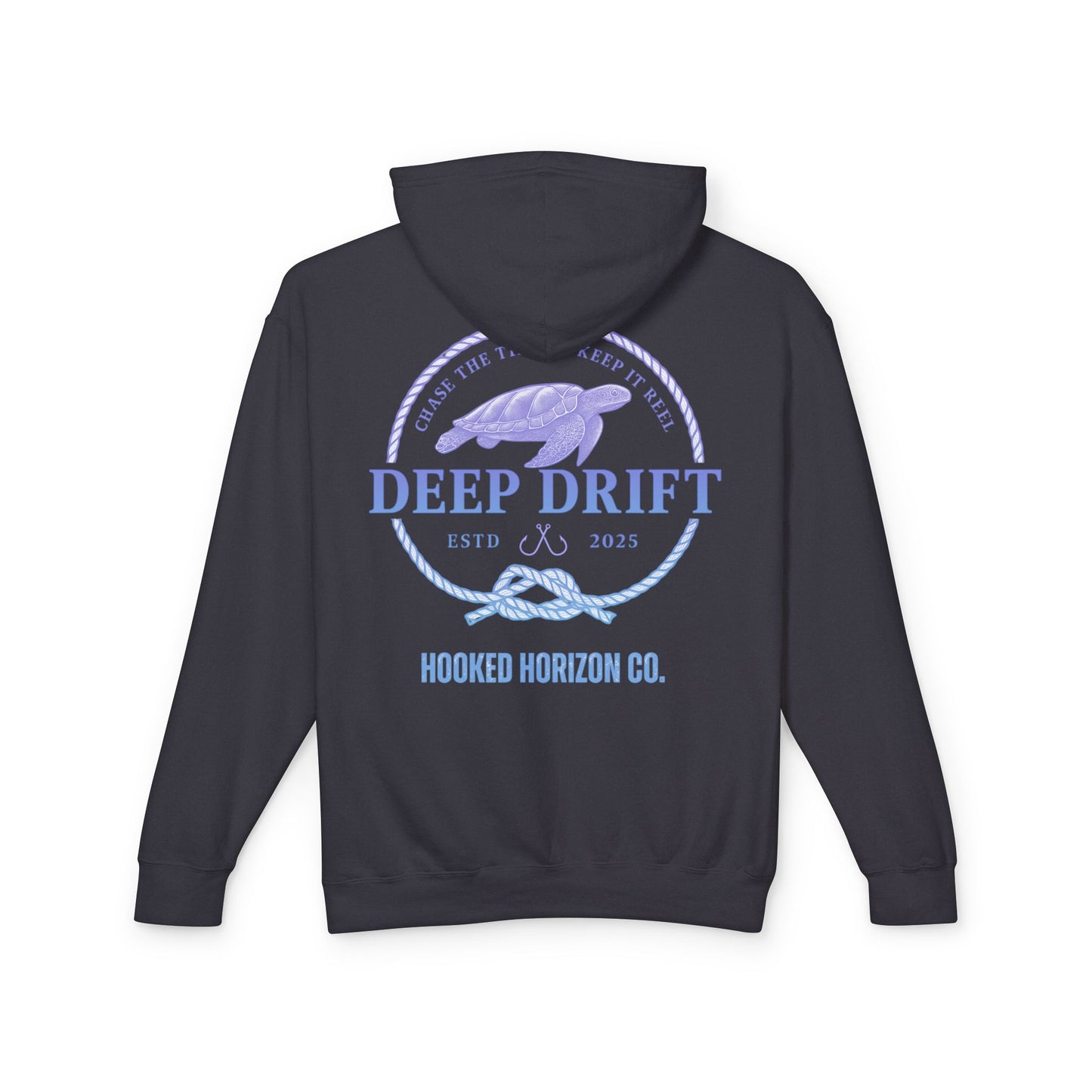 Purple To Blue Hooked Horizon Co Unisex Lightweight Hoodie with Deep Drift Design | Perfect for Fishermen, Beach Lovers, Casual Outings, Gift for Him/Her, Nautical Style,  Ocean Lover Gifts