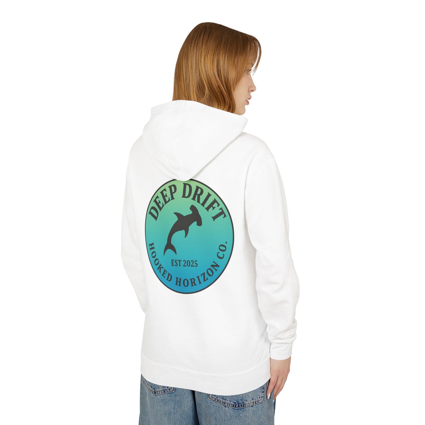 Hooked Horizon Co Unisex Lightweight Hoodie with Deep Drift Design | Perfect for Fishermen, Beach Lovers, Casual Outings, Gift for Him/Her, Nautical Style,  Ocean Lover Gifts