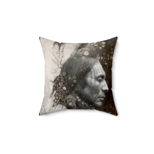 Speak Softly But Carry A Big Stick Faux Suede Square Pillow — Vintage Western Native Portrait Throw Pillow