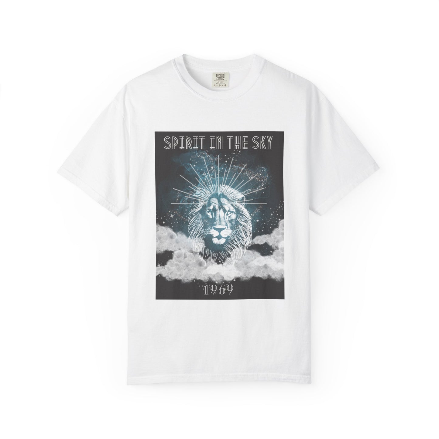 Spirit in the Sky Lion T-Shirt, Unisex Garment-Dyed Tee, Boho Shirt, Festival Apparel, Unique Graphic Tee, Music Lover Gift