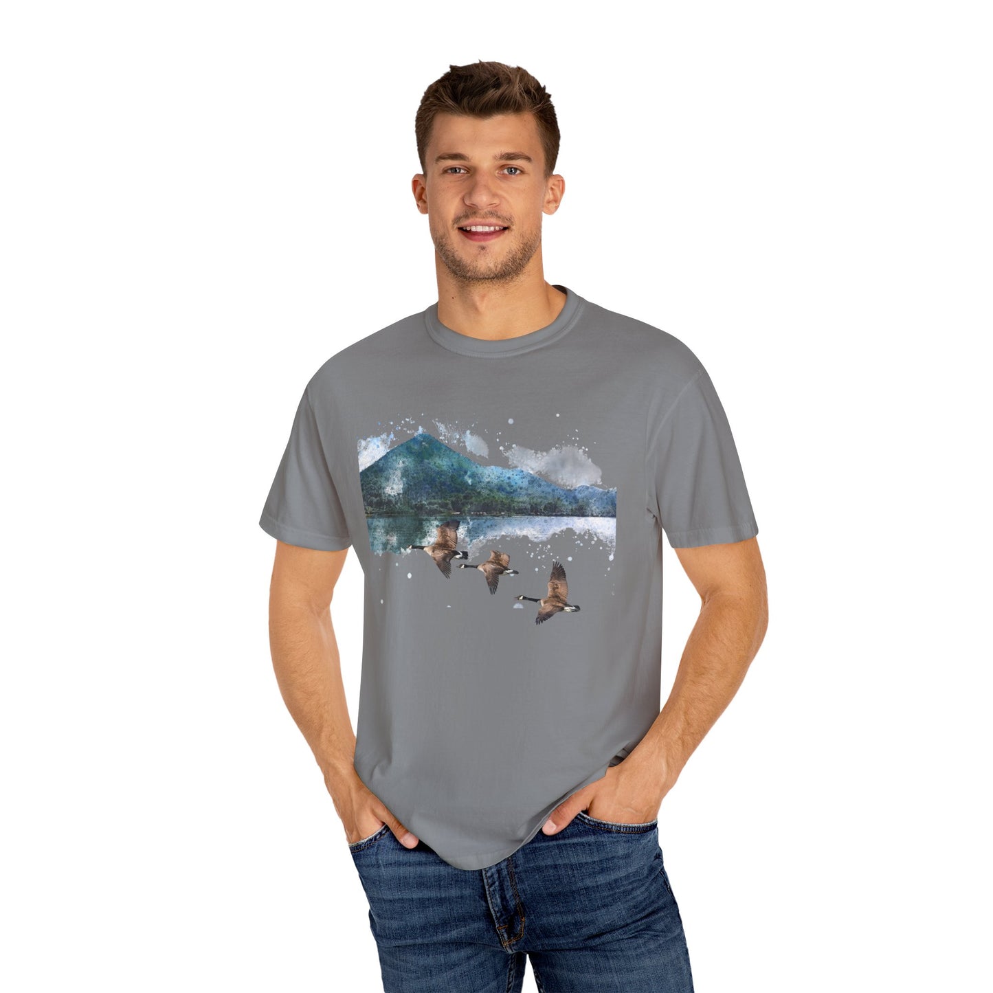 Geese Wildlife Adventure Tee Unisex Garment-Dyed T-shirt, Boho Nature Tee, Camping Shirt, Adventure Apparel, Gift for Wilderness Lovers