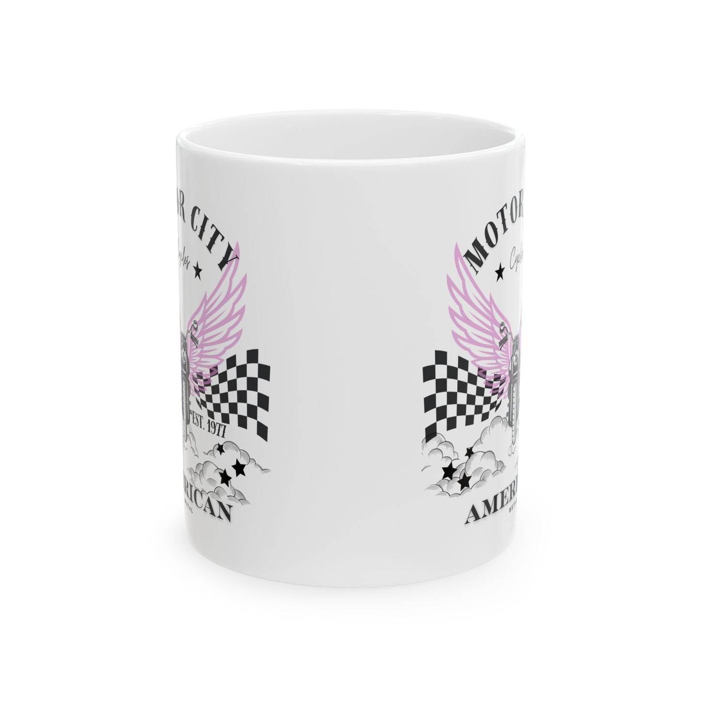 Motor City Racer Ceramic Mug, Unique Gift for Racing Fans, Retro Racing Design, Perfect for Birthdays, Coffee Lover Gift, Tea Mug