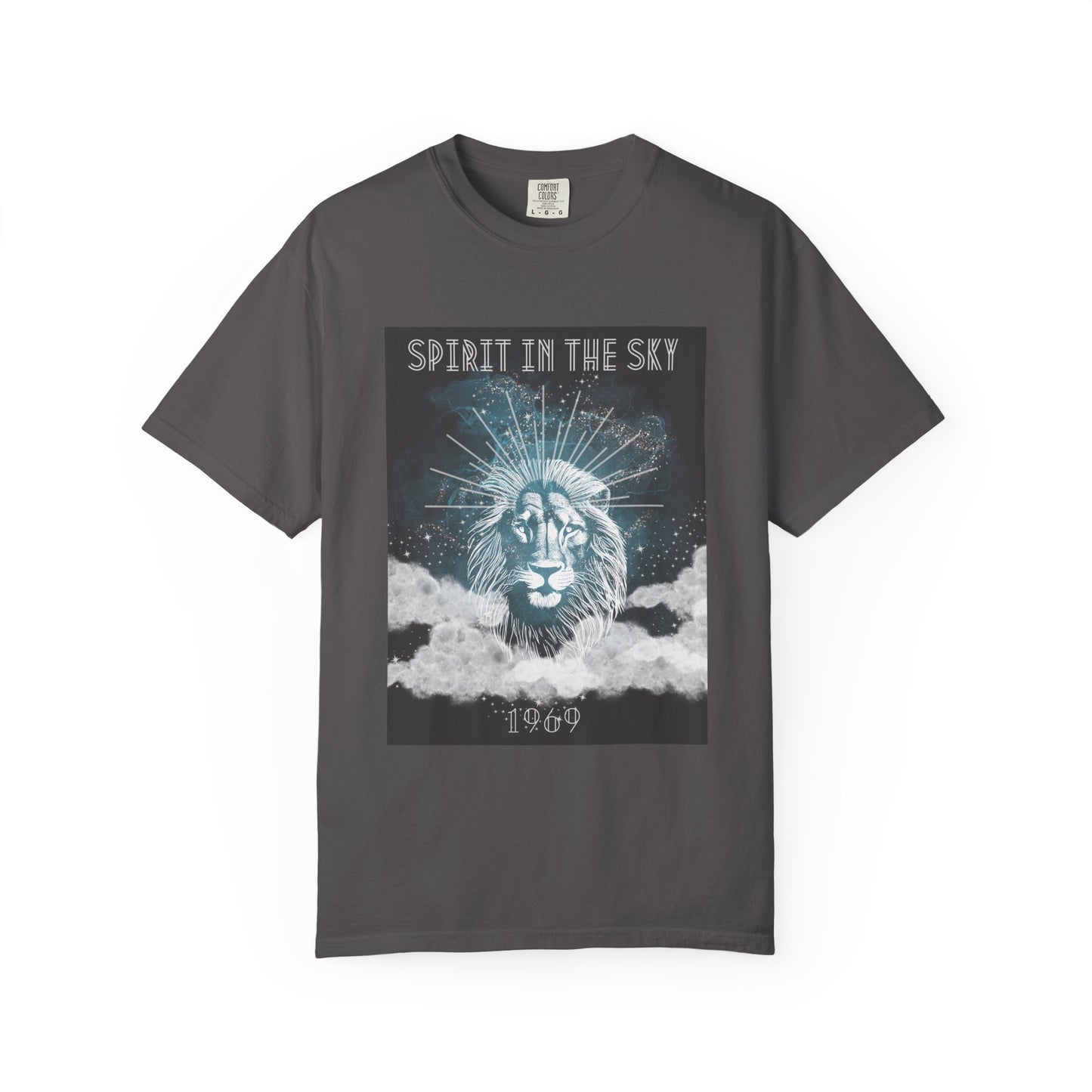 Spirit in the Sky Lion T-Shirt, Unisex Garment-Dyed Tee, Boho Shirt, Festival Apparel, Unique Graphic Tee, Music Lover Gift