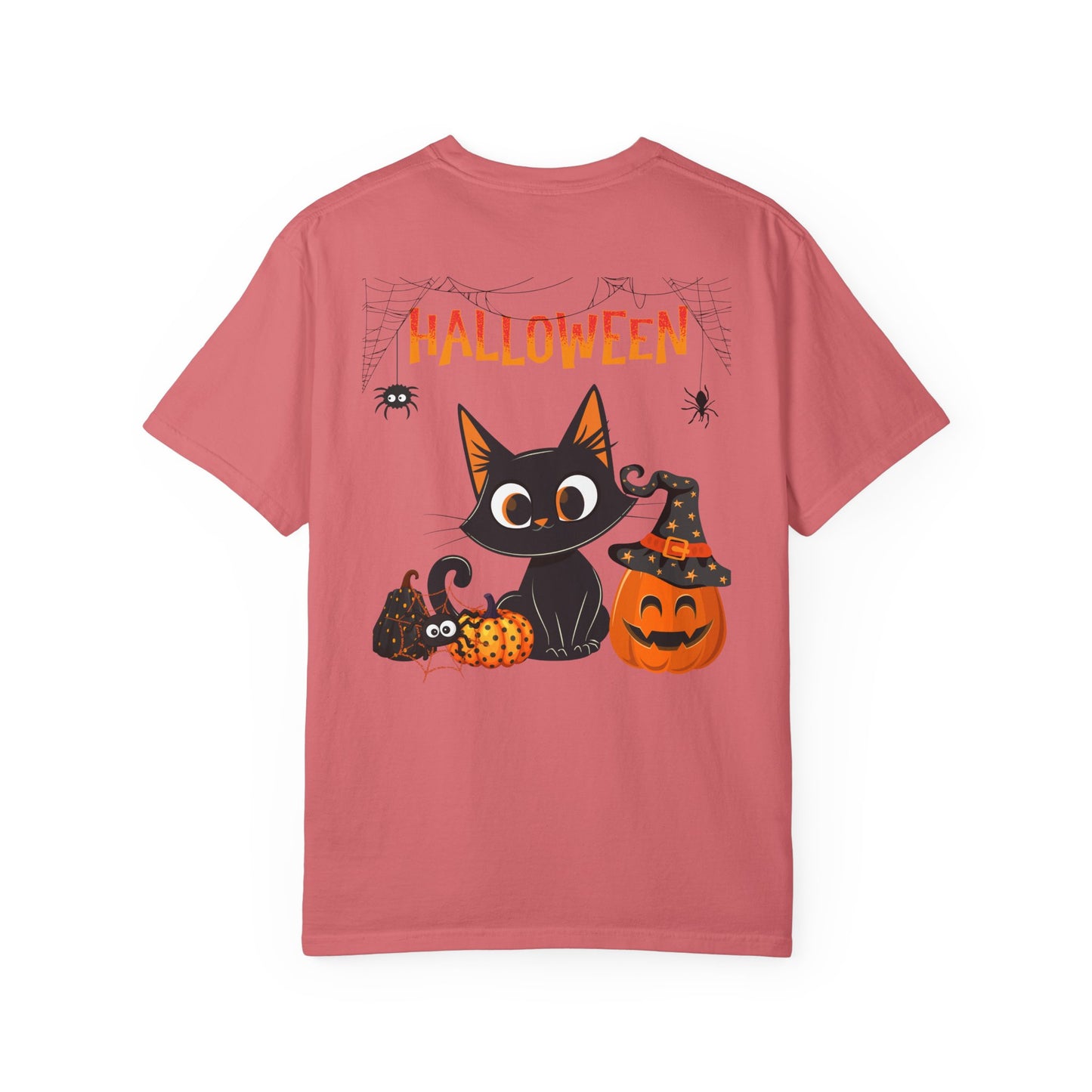Halloween Spider Cat & Pumpkin Tee Unisex Garment-Dyed T-shirt, Black & White, Vintage Western, Western lover gifts