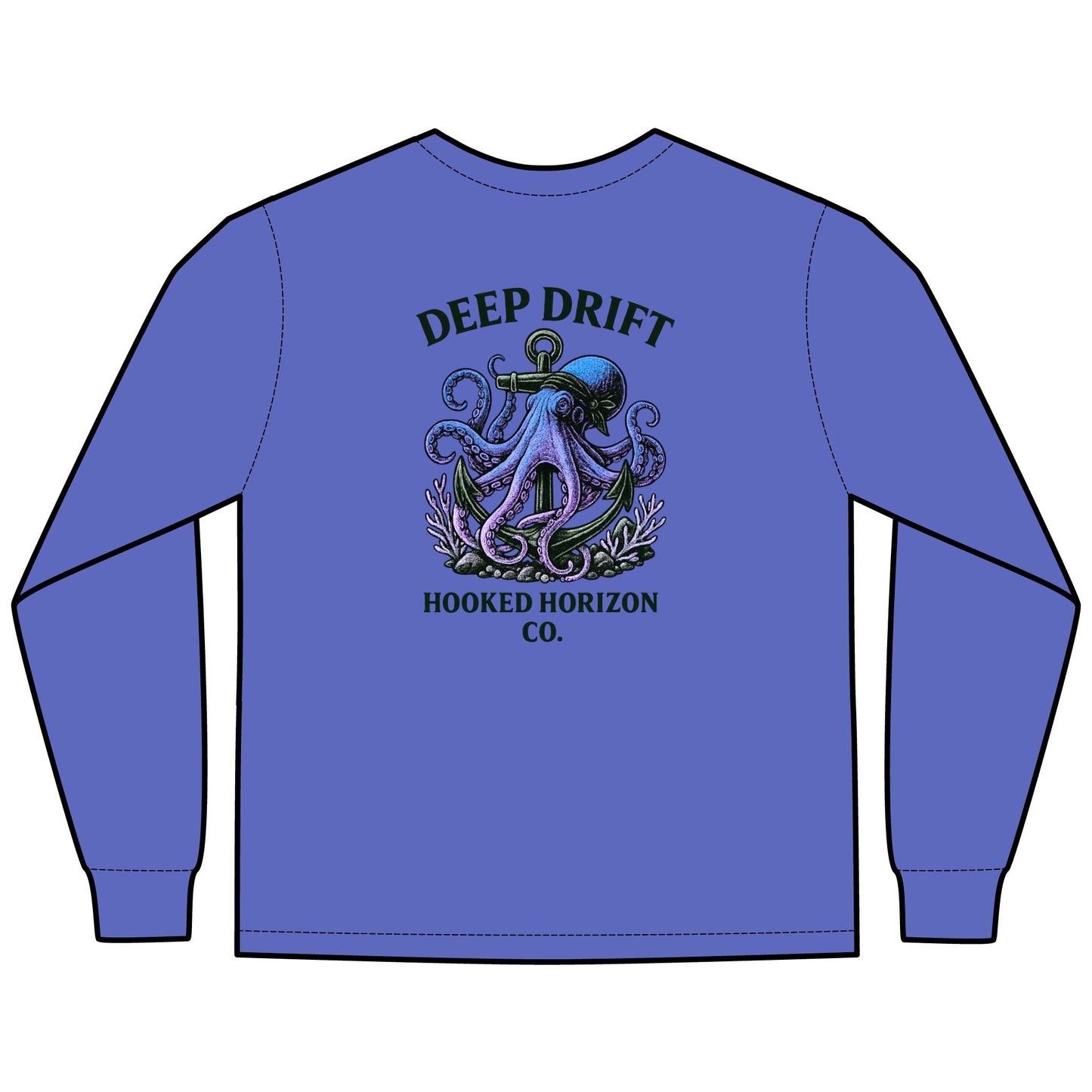 Deep Drift Purple Octopus Unisex Long Sleeve T-Shirt, Ocean Lovers Gift, Casual Wear, Summer Vacation Tee, Beach Bonfire Apparel, Comfortable Everyday Top