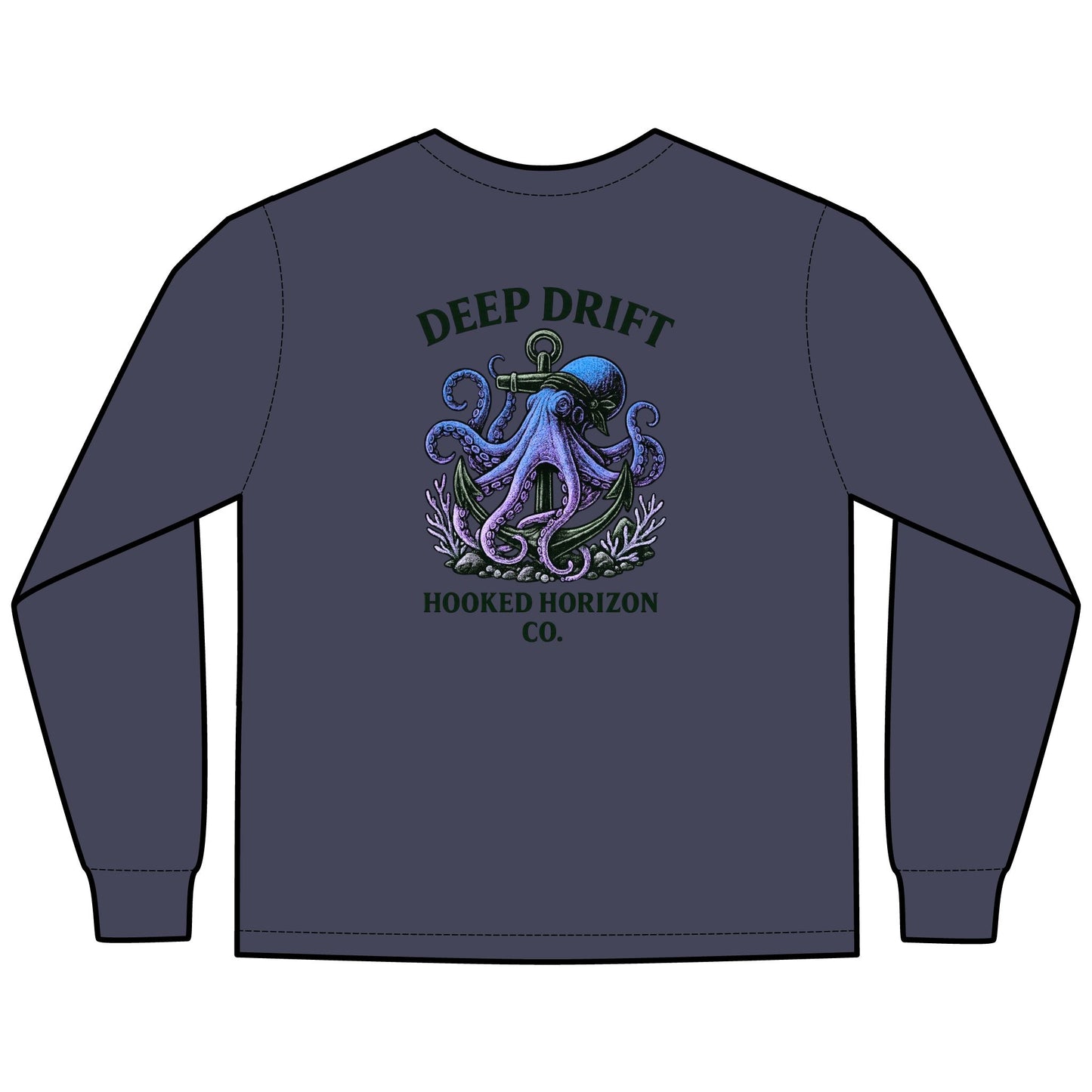 Deep Drift Purple Octopus Unisex Long Sleeve T-Shirt, Ocean Lovers Gift, Casual Wear, Summer Vacation Tee, Beach Bonfire Apparel, Comfortable Everyday Top