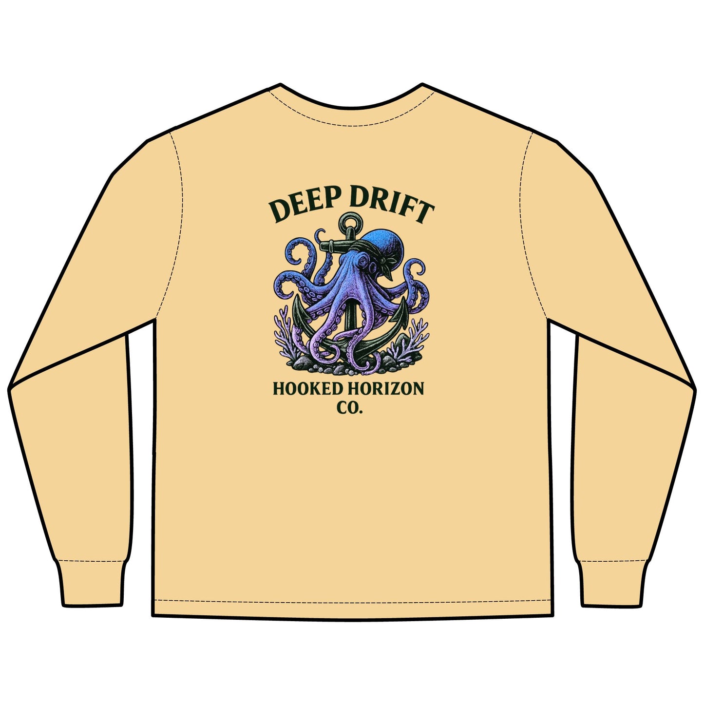 Deep Drift Purple Octopus Unisex Long Sleeve T-Shirt, Ocean Lovers Gift, Casual Wear, Summer Vacation Tee, Beach Bonfire Apparel, Comfortable Everyday Top