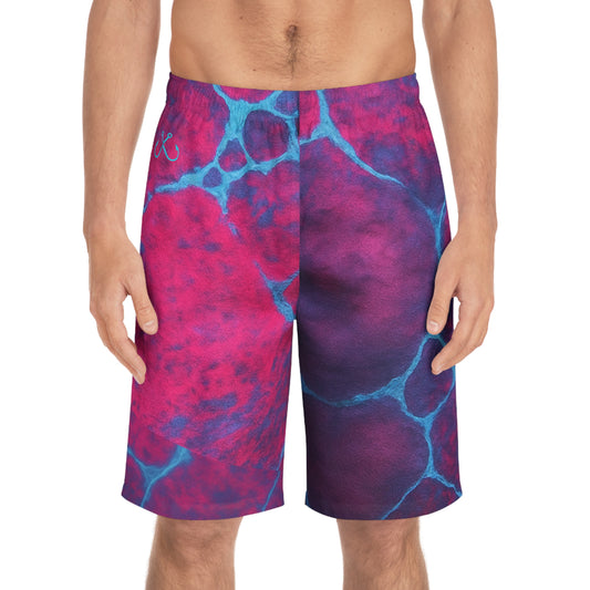 Magenta and Turquoise Ocean-Inspired Board Shorts, Swimwear for Beach Days, Summer Vacations, Pool Parties, Surfing Attire, Water Sports