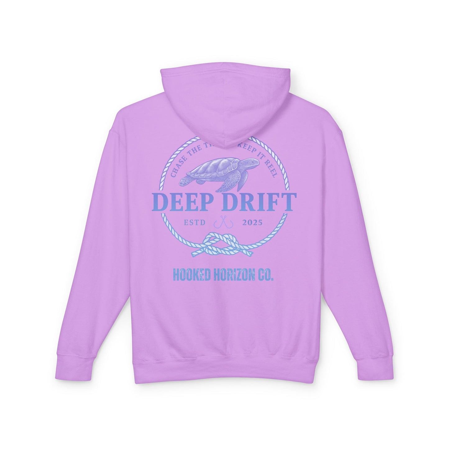 Purple To Blue Hooked Horizon Co Unisex Lightweight Hoodie with Deep Drift Design | Perfect for Fishermen, Beach Lovers, Casual Outings, Gift for Him/Her, Nautical Style,  Ocean Lover Gifts