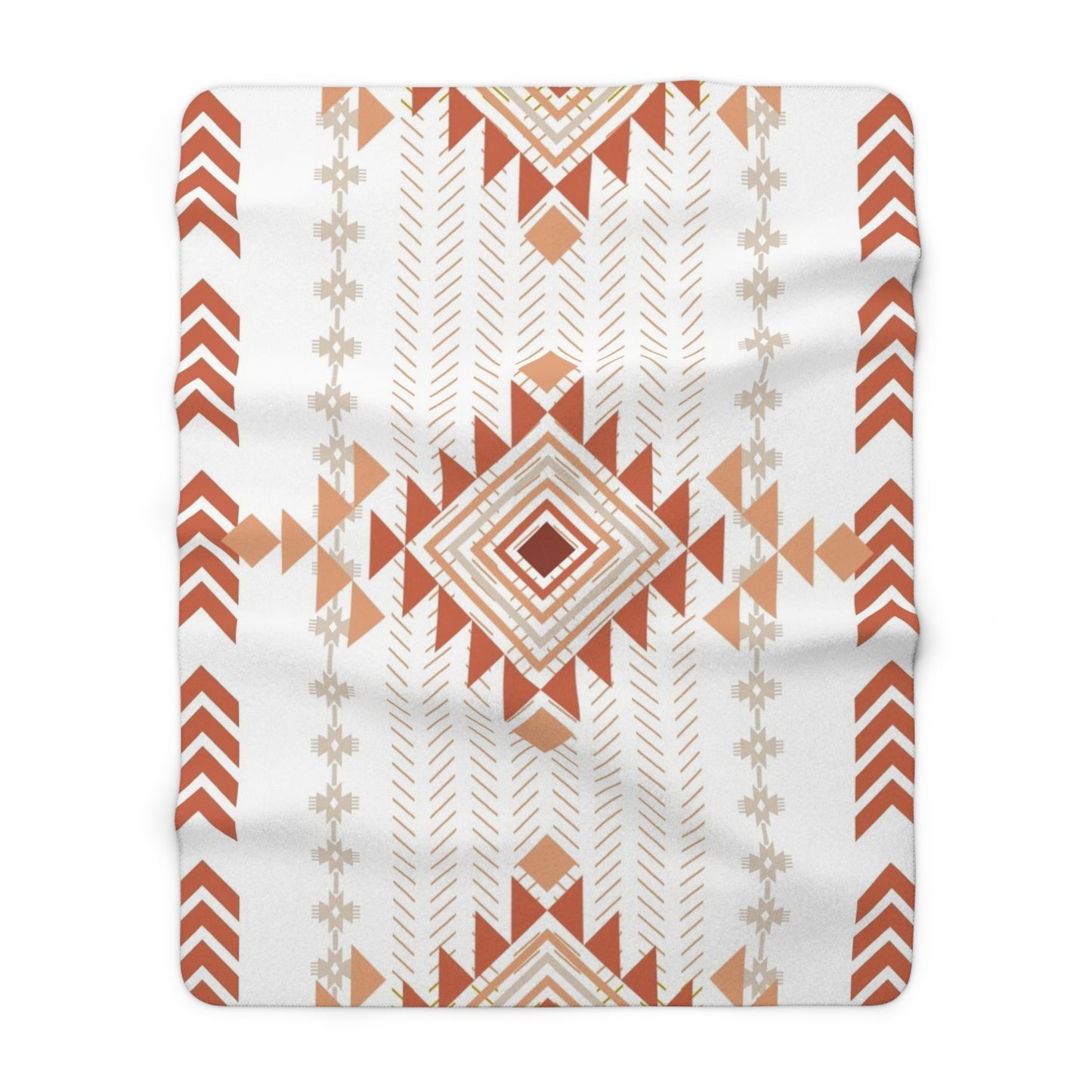 Navajo Orange Sherpa Fleece Blanket - Modern Tribal Design, Perfect for Home Decor, Gift for Him/Her, Winter Warmth, Beach Blanket