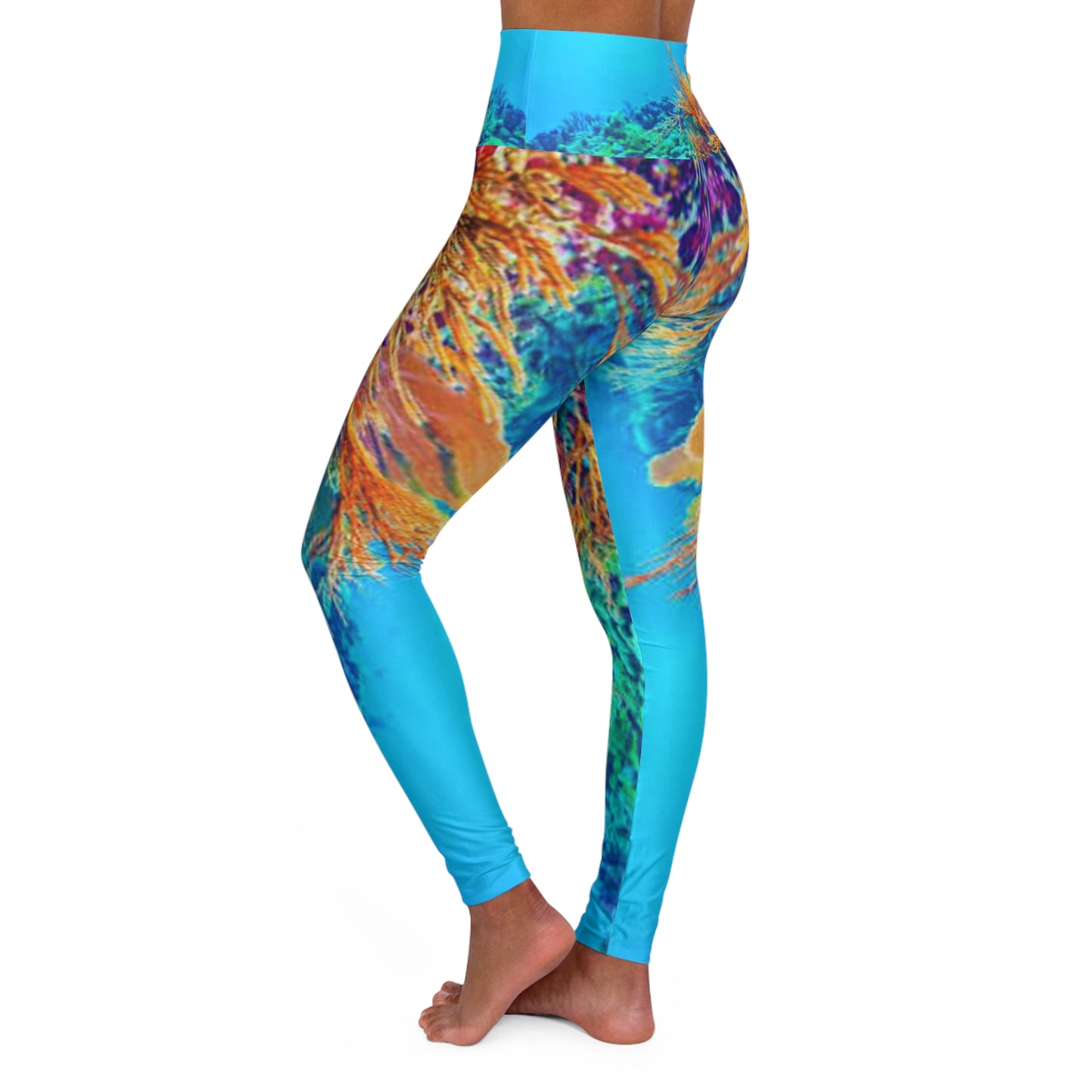 Colorful Reef High Waisted Yoga Leggings - Purple, Comfortable Activewear, Fitness Pants, Ideal for Gym, Yoga, and Weekend Brunch