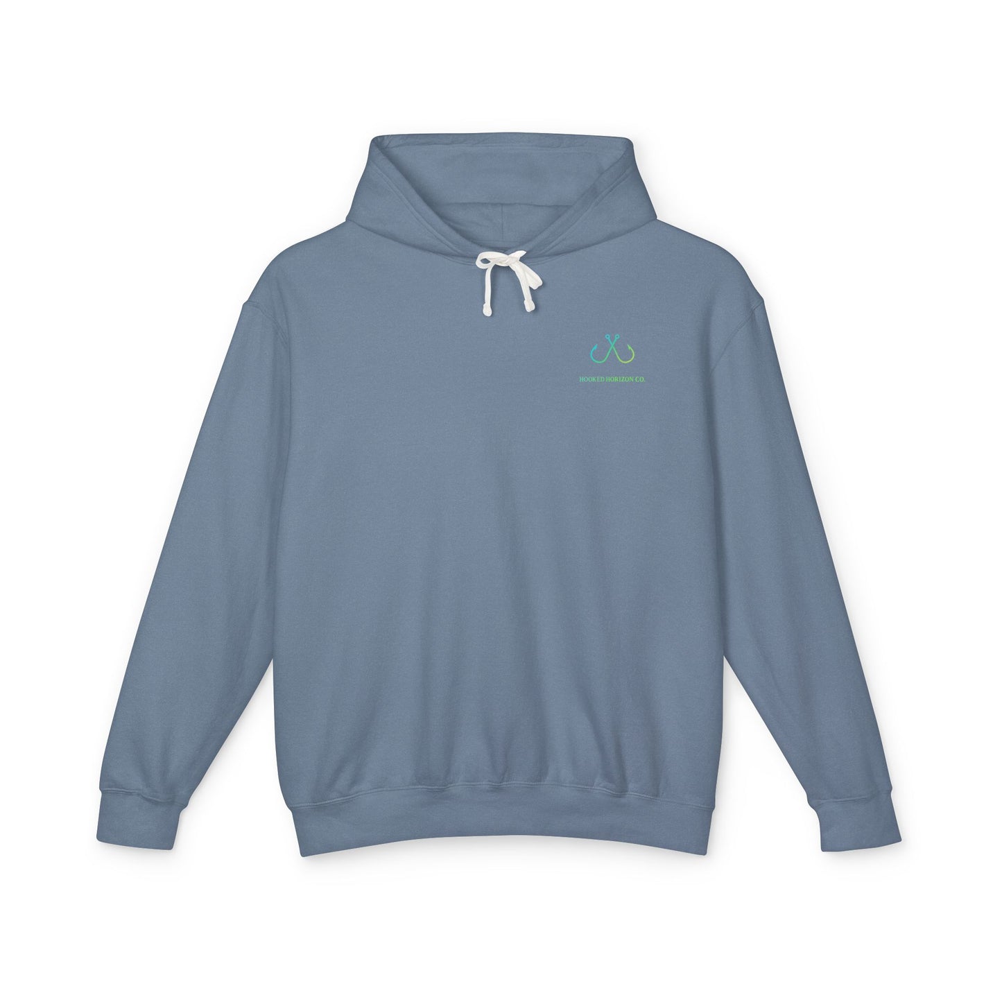Hooked Horizon Co Green & Blue Unisex Lightweight Hoodie with Deep Drift Design | Perfect for Fishermen, Beach Lovers, Casual Outings, Gift for Him/Her, Nautical Style,  Ocean Lover Gifts