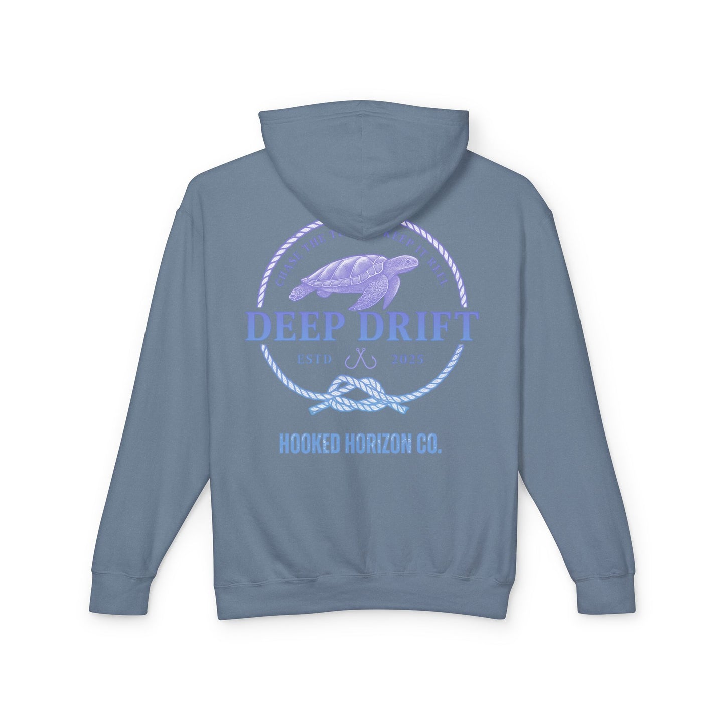 Purple To Blue Hooked Horizon Co Unisex Lightweight Hoodie with Deep Drift Design | Perfect for Fishermen, Beach Lovers, Casual Outings, Gift for Him/Her, Nautical Style,  Ocean Lover Gifts