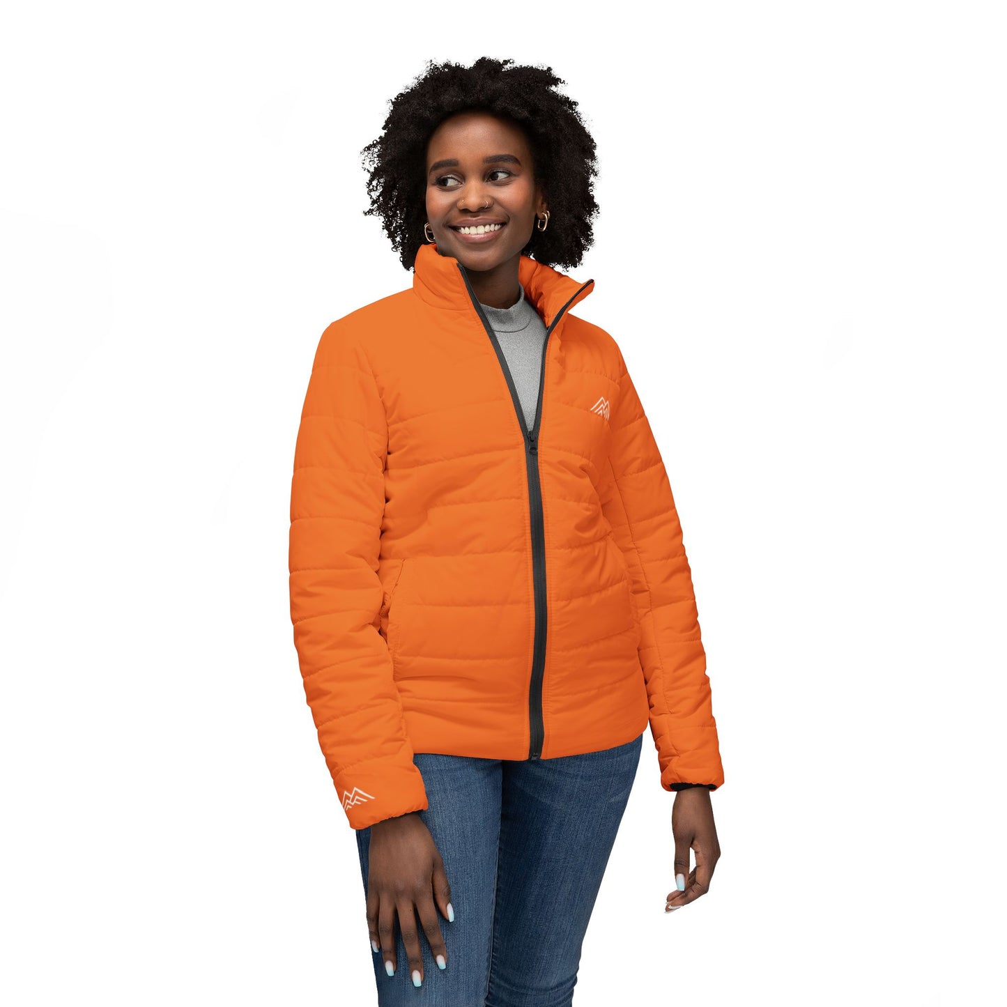 Orange Double Mountain Stylish Women’s Puffer Jacket, Cozy Outerwear for Winter, Perfect Gift for Her, AOP Jacket for Everyday Wear, Warm Fashion Statement