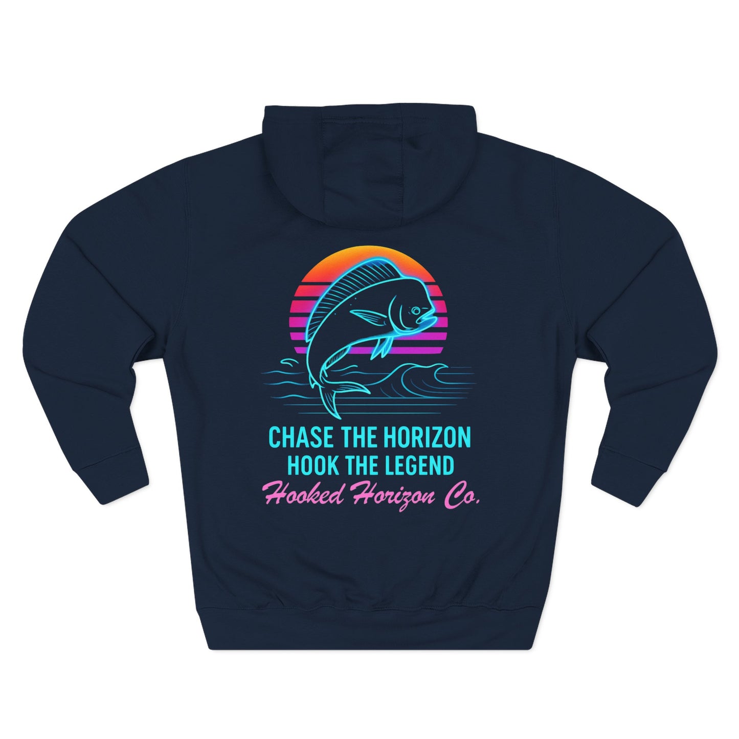 Retro Deep Drift Neon Mahi Fishing Hoodie – "Chase the Horizon, Hook the Legend" Graphic
